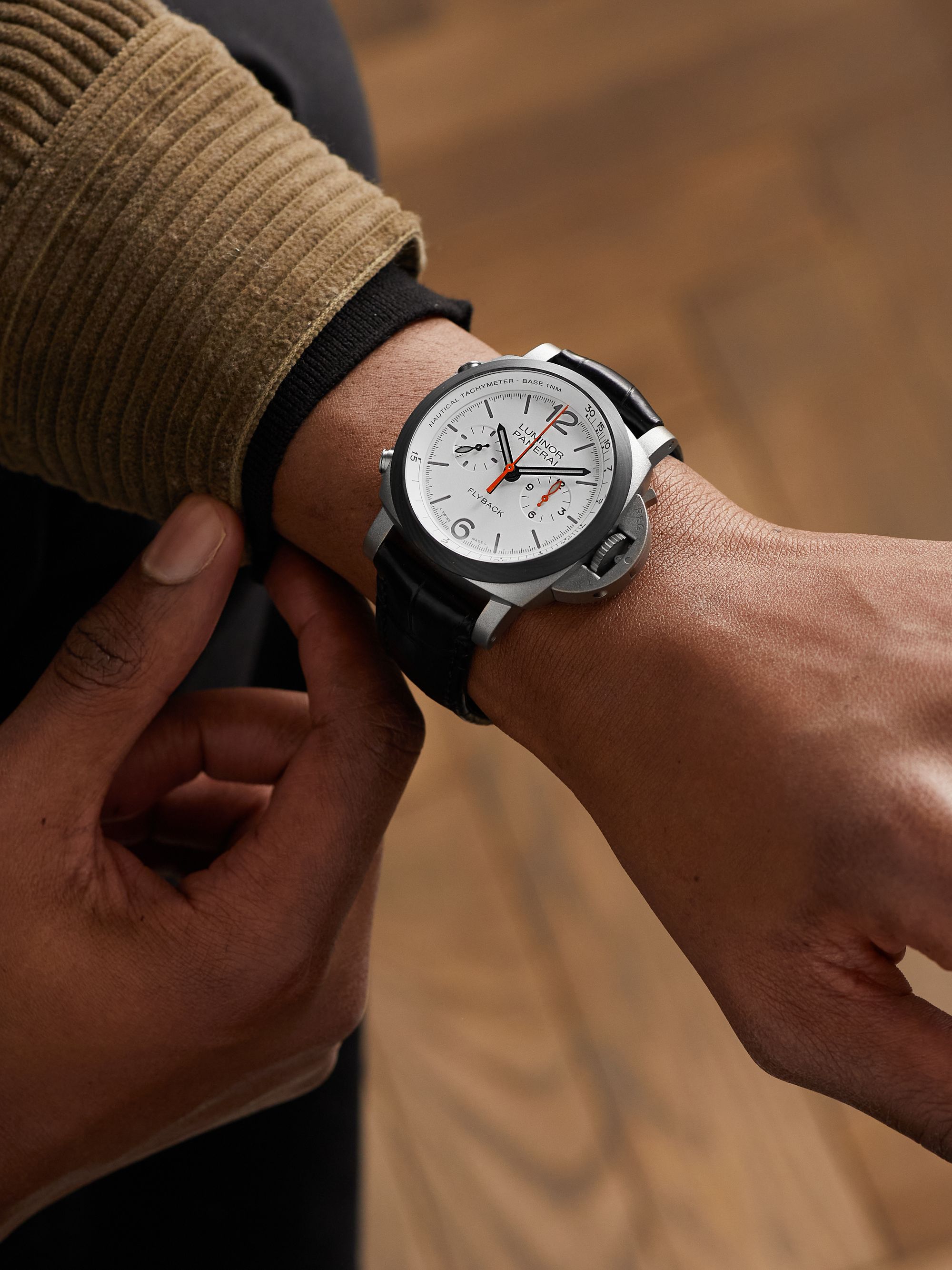 PANERAI Luminor Chrono Flyback Zebra Automatic 44mm Titanium and Alligator Watch, Ref. No. PAM01297
