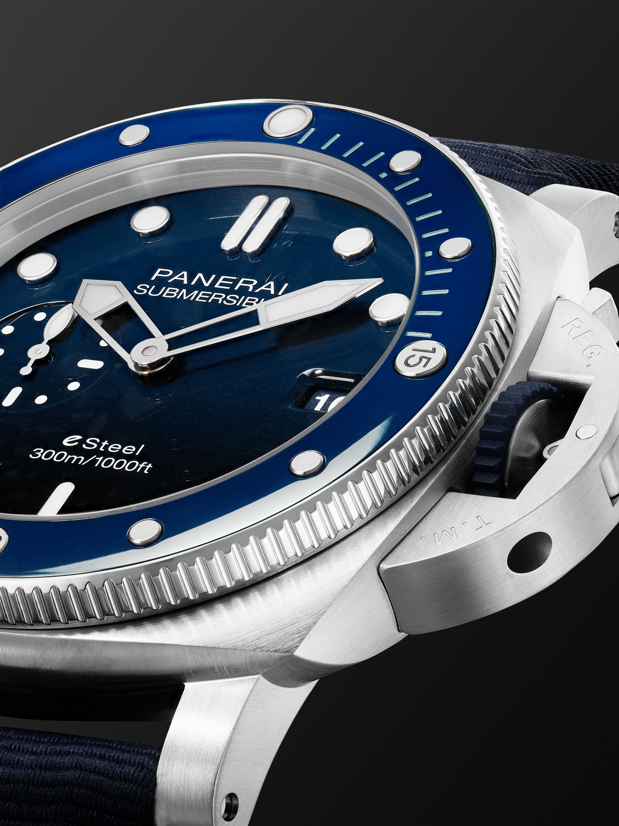 PANERAI Submersible QuarantaQuattro Automatic 44mm eSteel™ and Webbing Watch, Ref. No. PAM01289