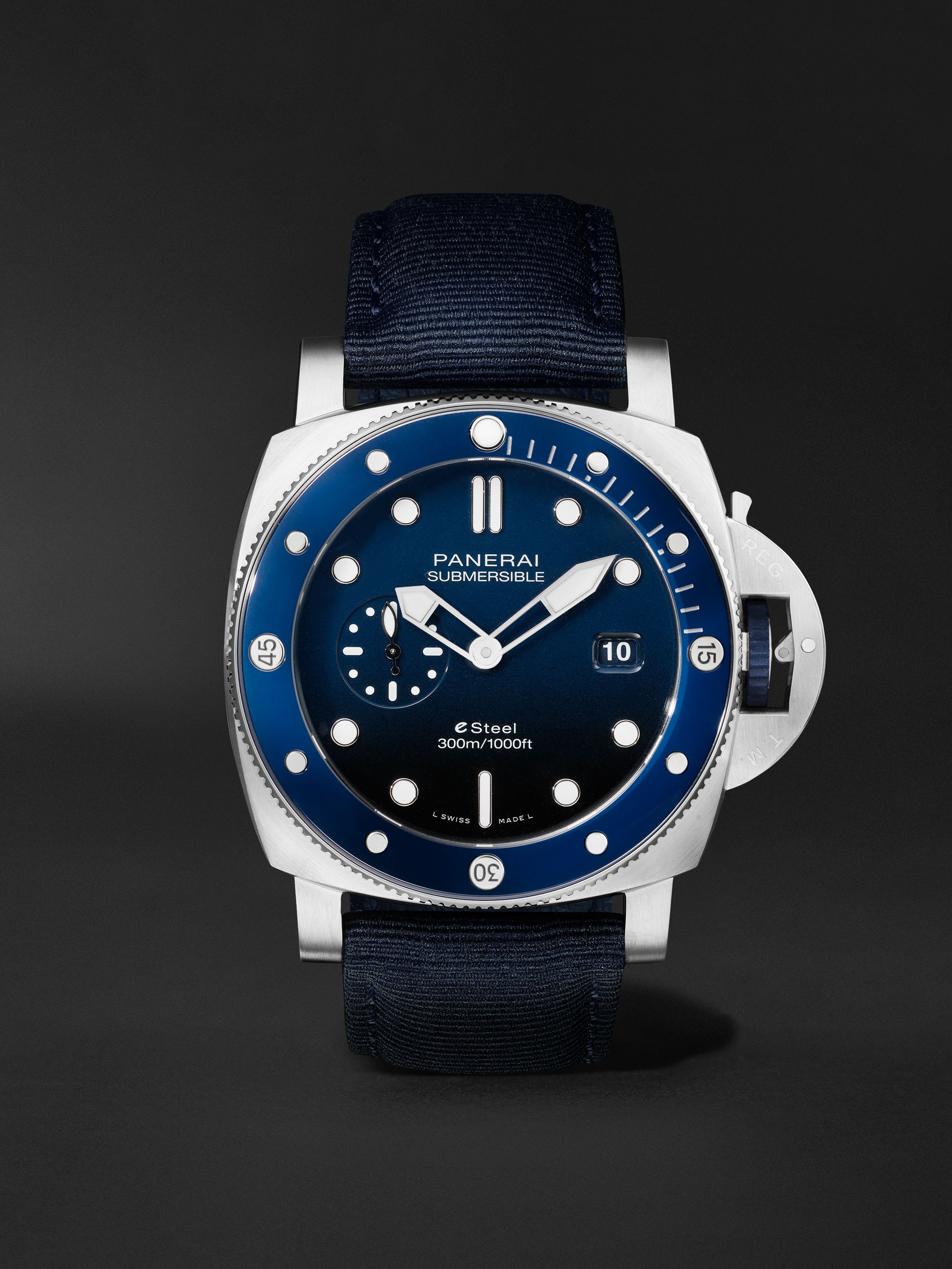 PANERAI Submersible QuarantaQuattro Automatic 44mm eSteel™ and Webbing Watch, Ref. No. PAM01289