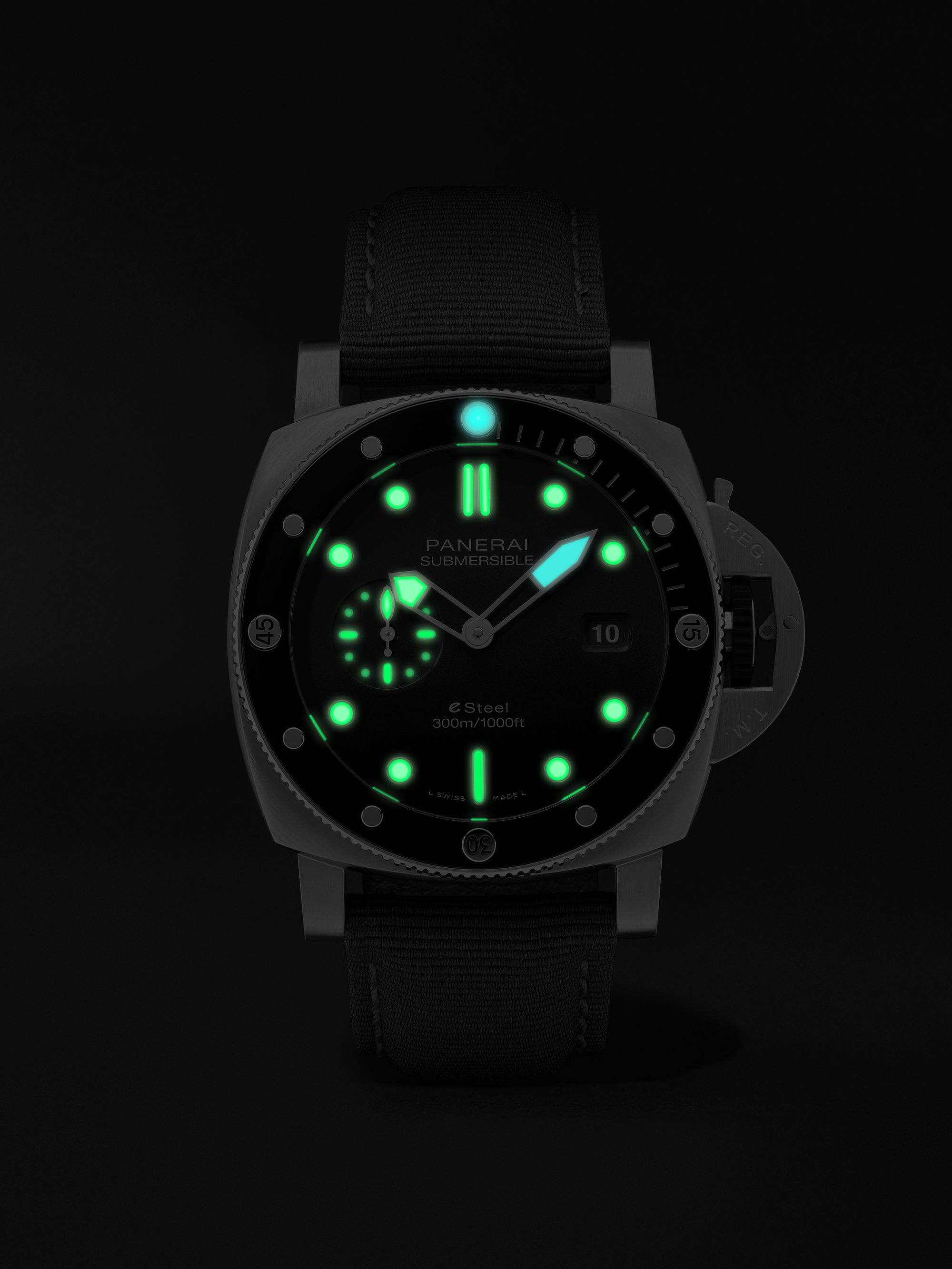 PANERAI Submersible QuarantaQuattro Automatic 44mm eSteel™ and Webbing Watch, Ref. No. PAM01288