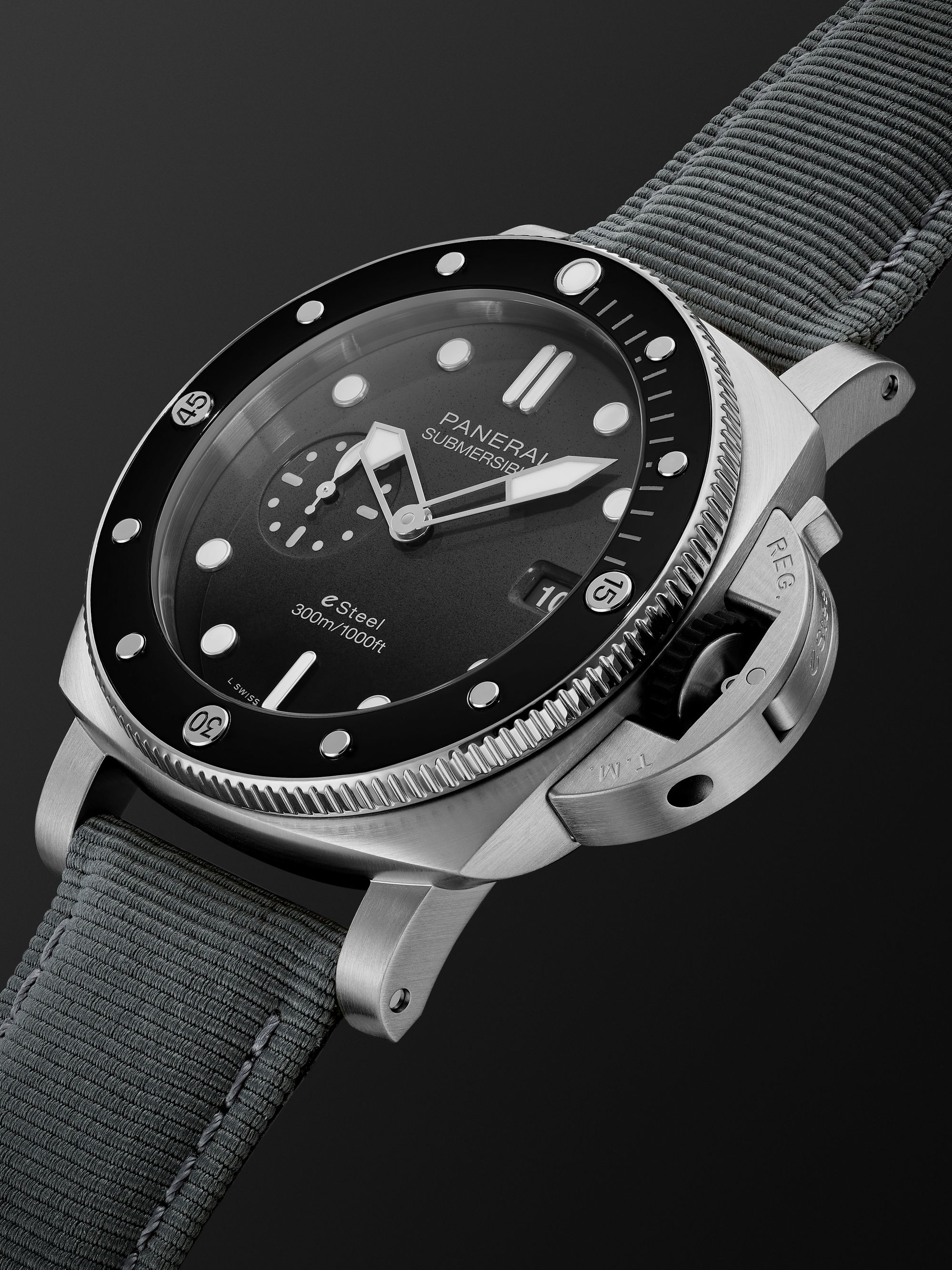 PANERAI Submersible QuarantaQuattro Automatic 44mm eSteel™ and Webbing Watch, Ref. No. PAM01288