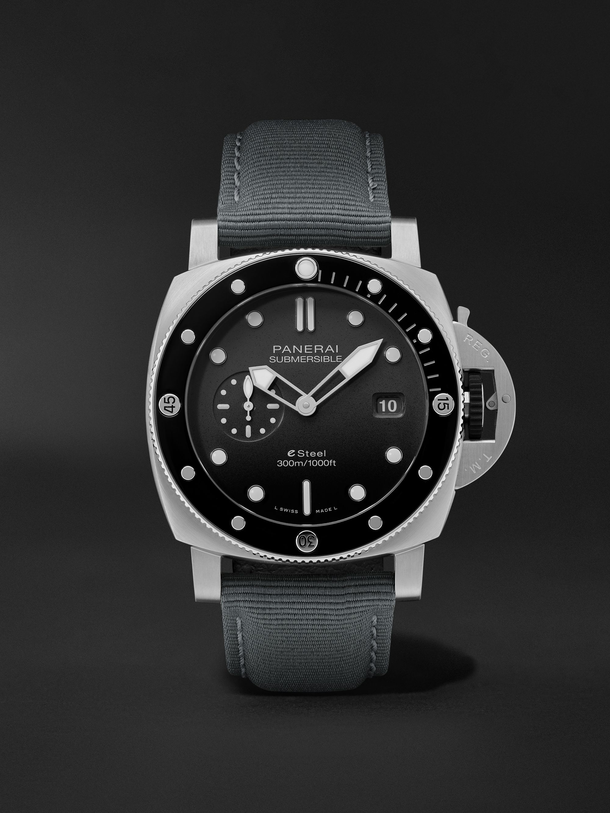 PANERAI Submersible QuarantaQuattro Automatic 44mm eSteel™ and Webbing Watch, Ref. No. PAM01288