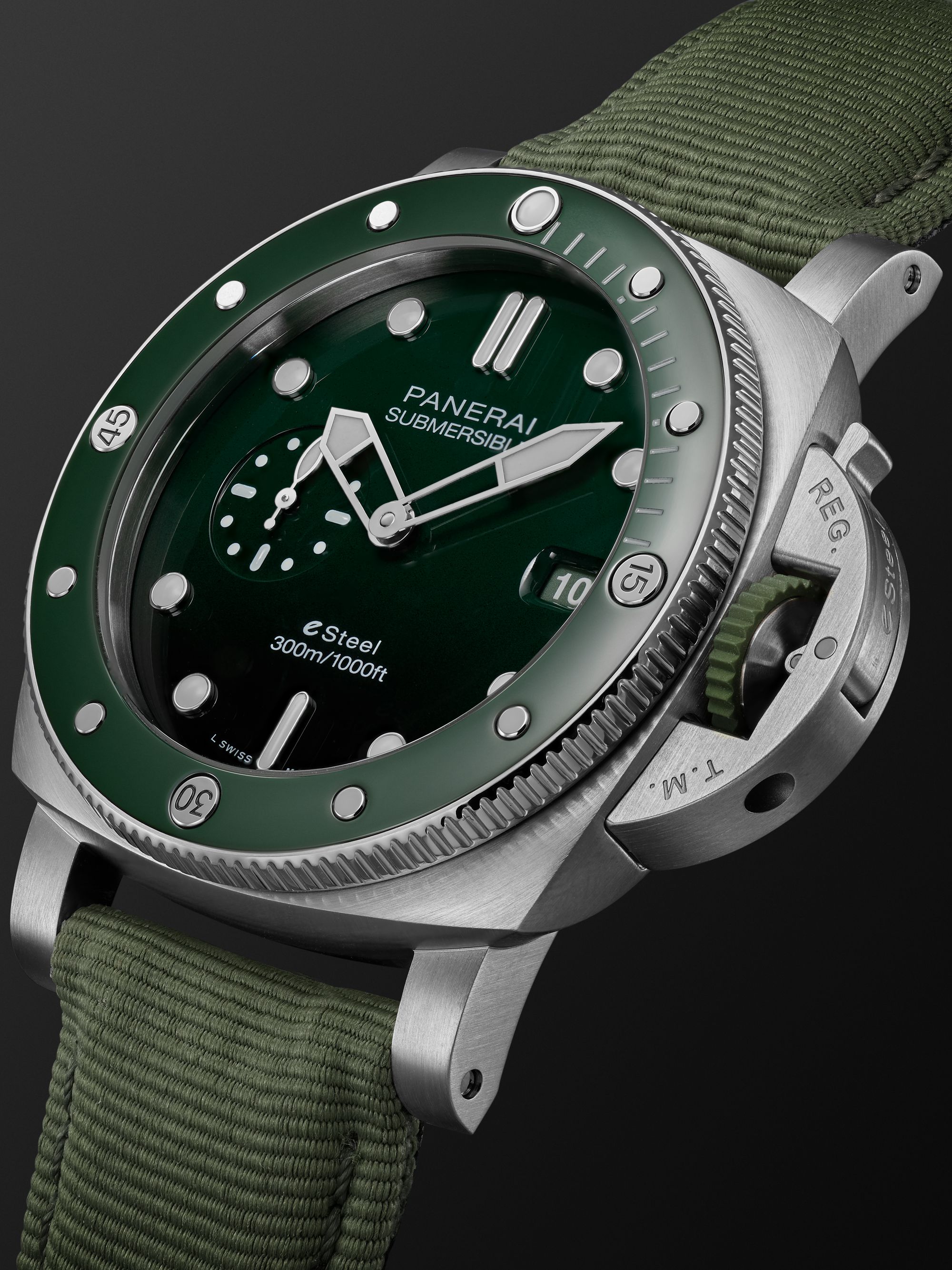 PANERAI Submersible QuarantaQuattro Automatic 44mm eSteel™ and Webbing Watch, Ref. No. PAM01287