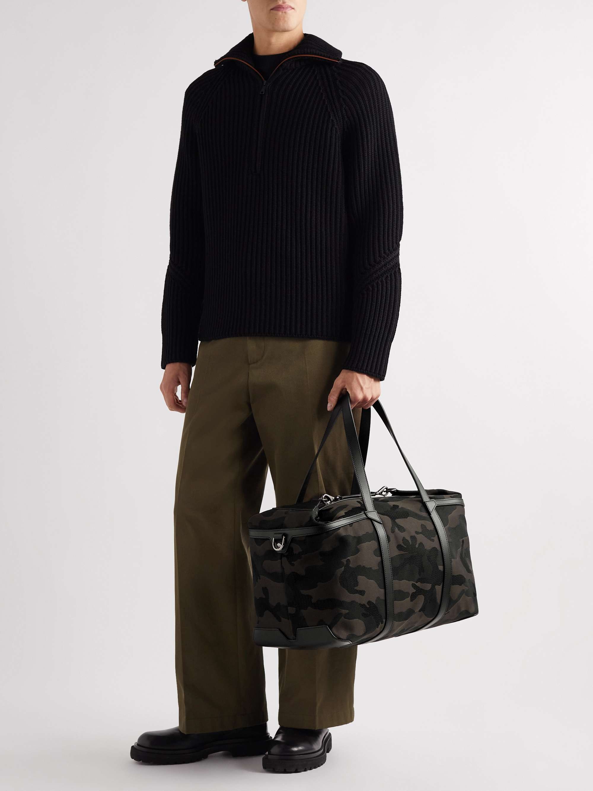 MISMO M/S Tour Leather-Trimmed Camouflage-Jacquard Holdall