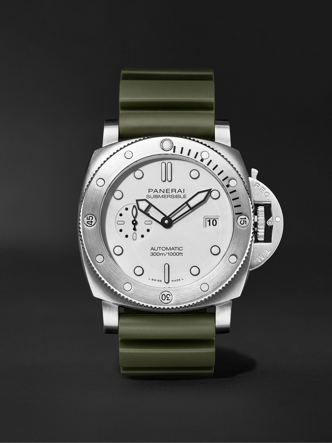 Panerai Submersible Quarantaquattro Automatic 44mm Brushed Stainless Steel And Rubber Watch, Ref. No. Pam012 In White