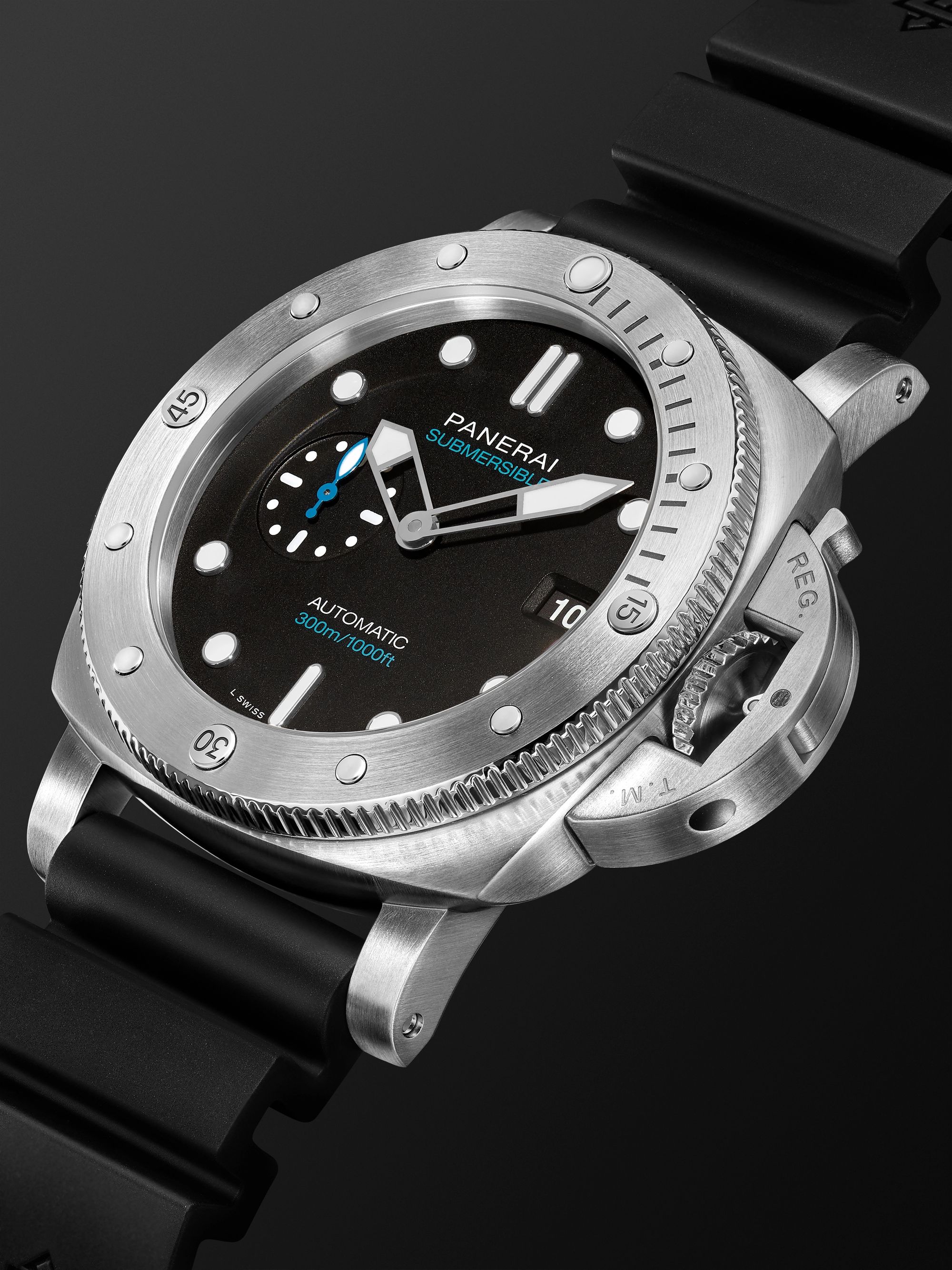 PANERAI Submersible QuarantaQuattro Automatic 44mm Brushed Stainless Steel and Rubber Watch, Ref. No. PAM01229