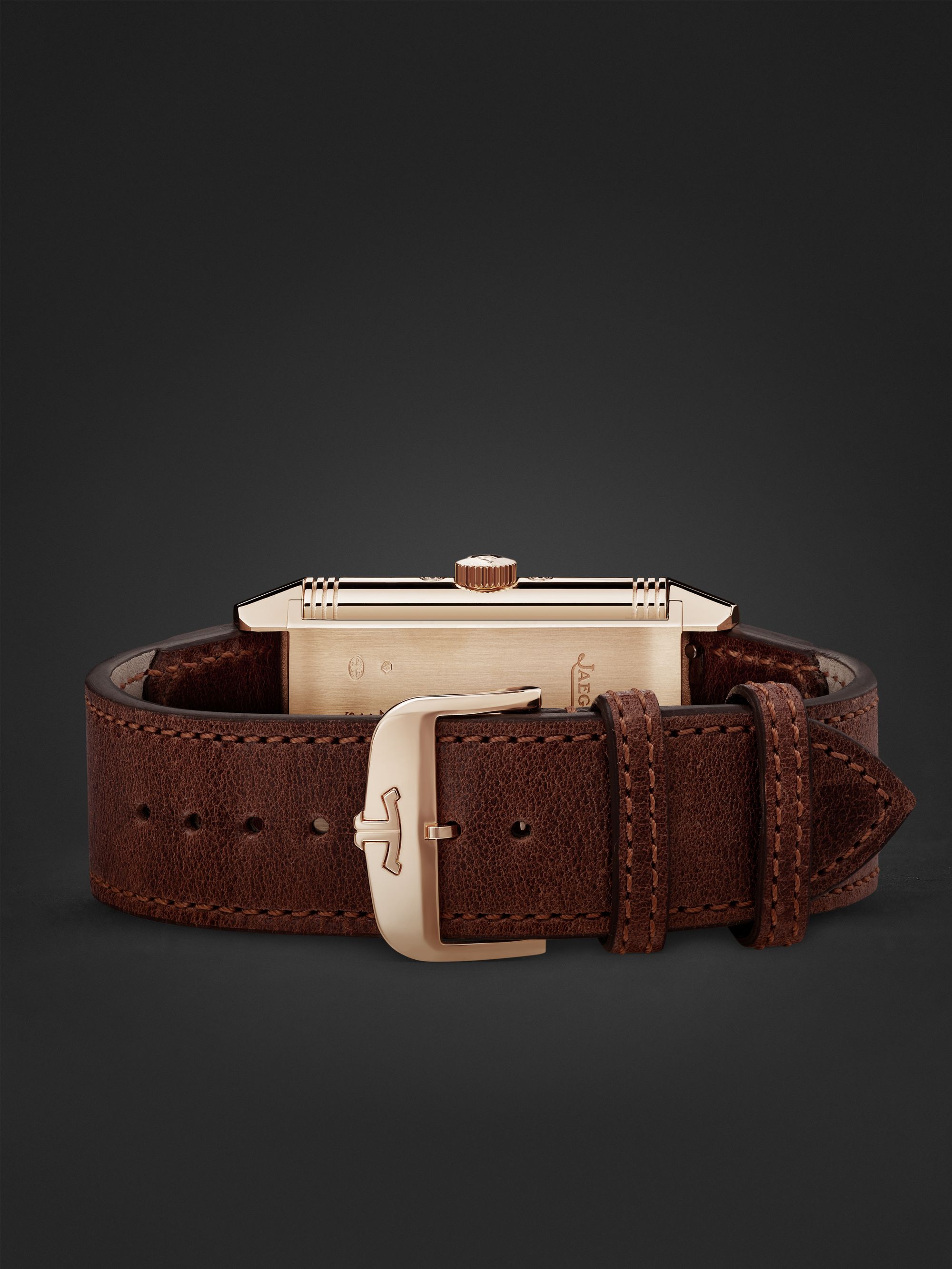 JAEGER LECOULTRE Reverso Tribute Duoface Calendar 49.4mm x 29.9mm 18-Karat Pink Gold and Leather Watch, Ref. No Q3912530
