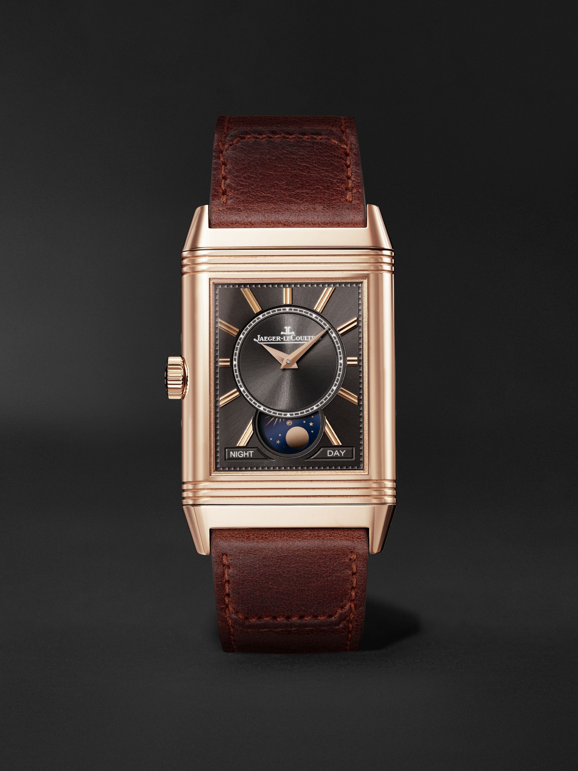 JAEGER LECOULTRE Reverso Tribute Duoface Calendar 49.4mm x 29.9mm 18-Karat Pink Gold and Leather Watch, Ref. No Q3912530