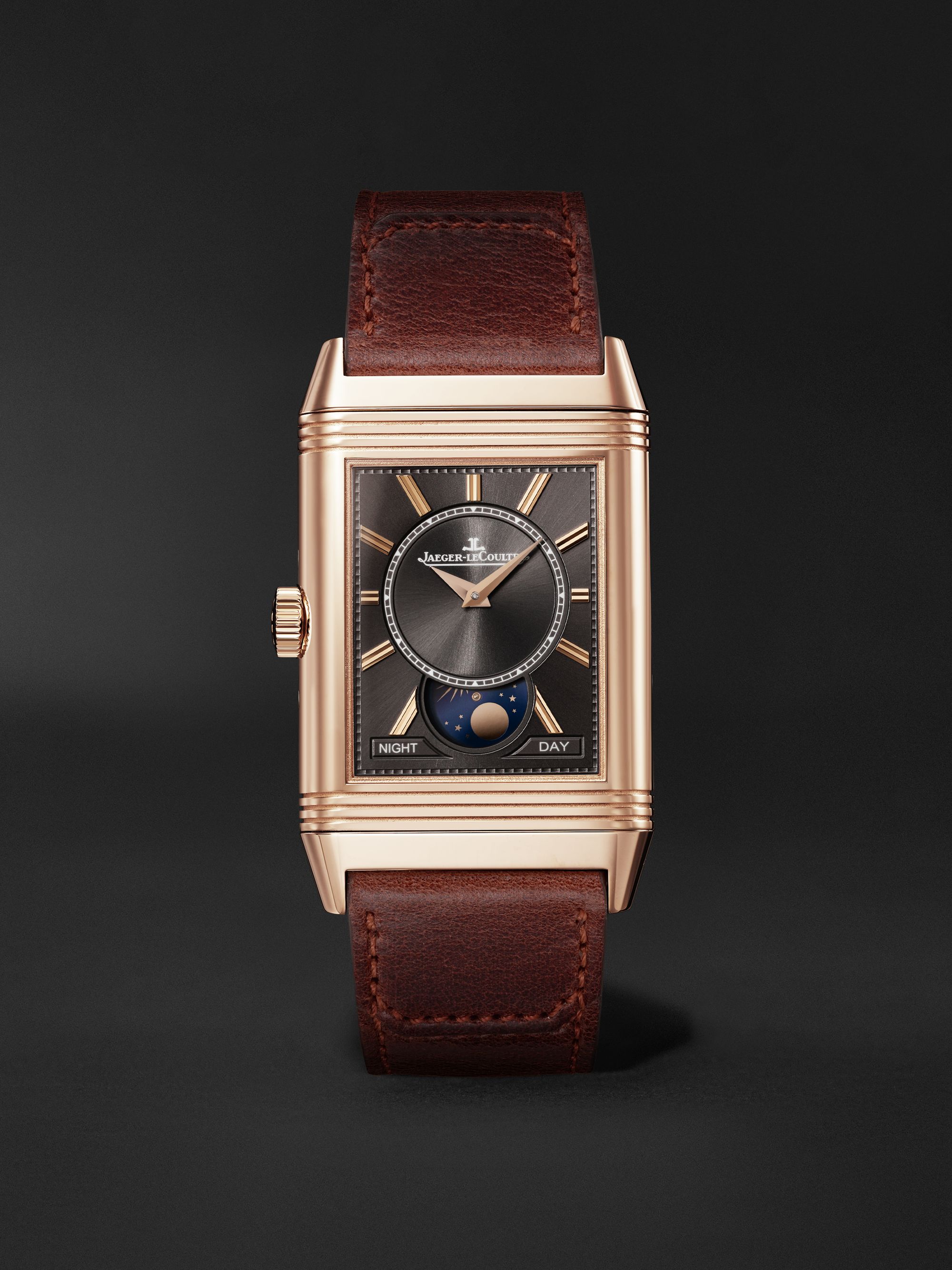 JAEGER-LECOULTRE Reverso Tribute Duoface Calendar 49,4 mm x 29,9 mm Uhr aus 18 Karat Roségold mit Lederarmband, Ref.-Nr.: Q3912530