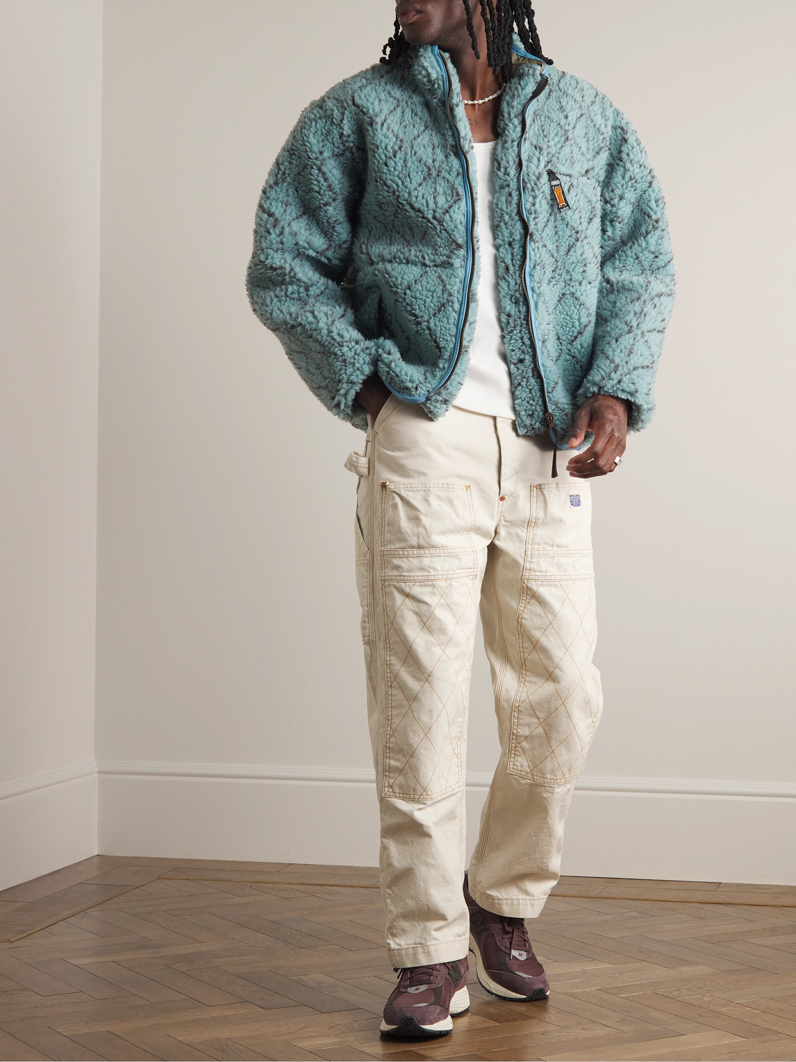 Shop Kapital Sashiko Boa Reversible Printed Fleece And Shell Jacket In Blue
