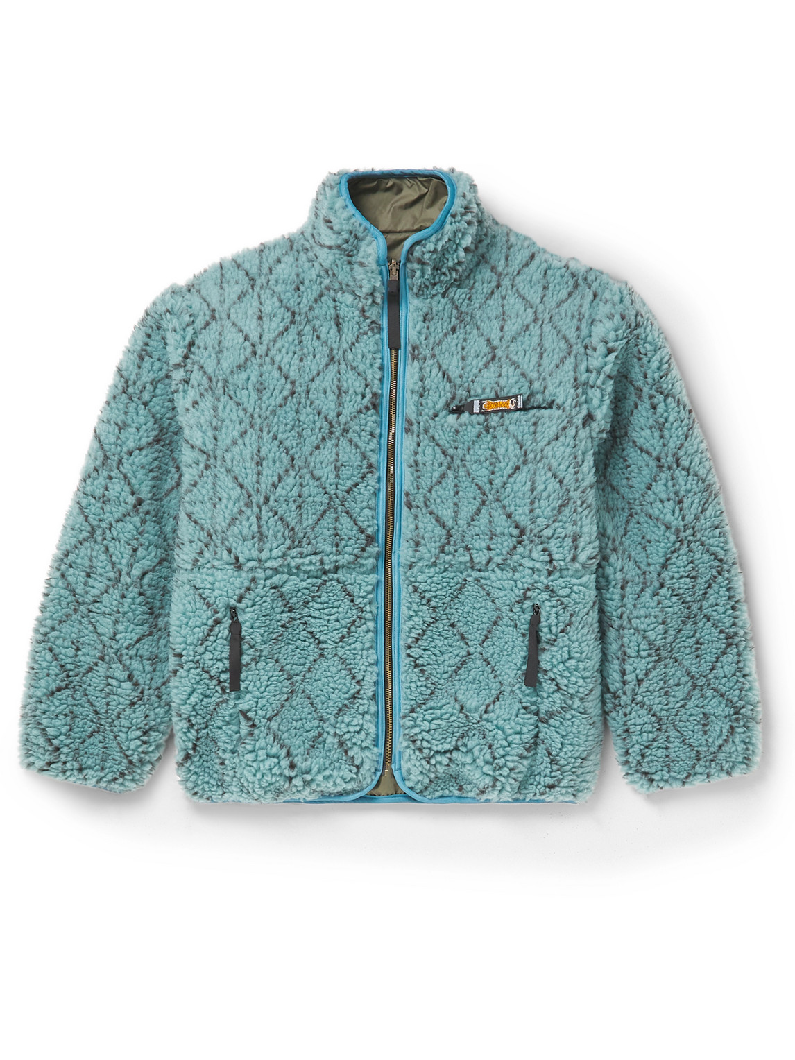 Sashiko Boa Reversible Printed Fleece And Shell Jacket In Blue