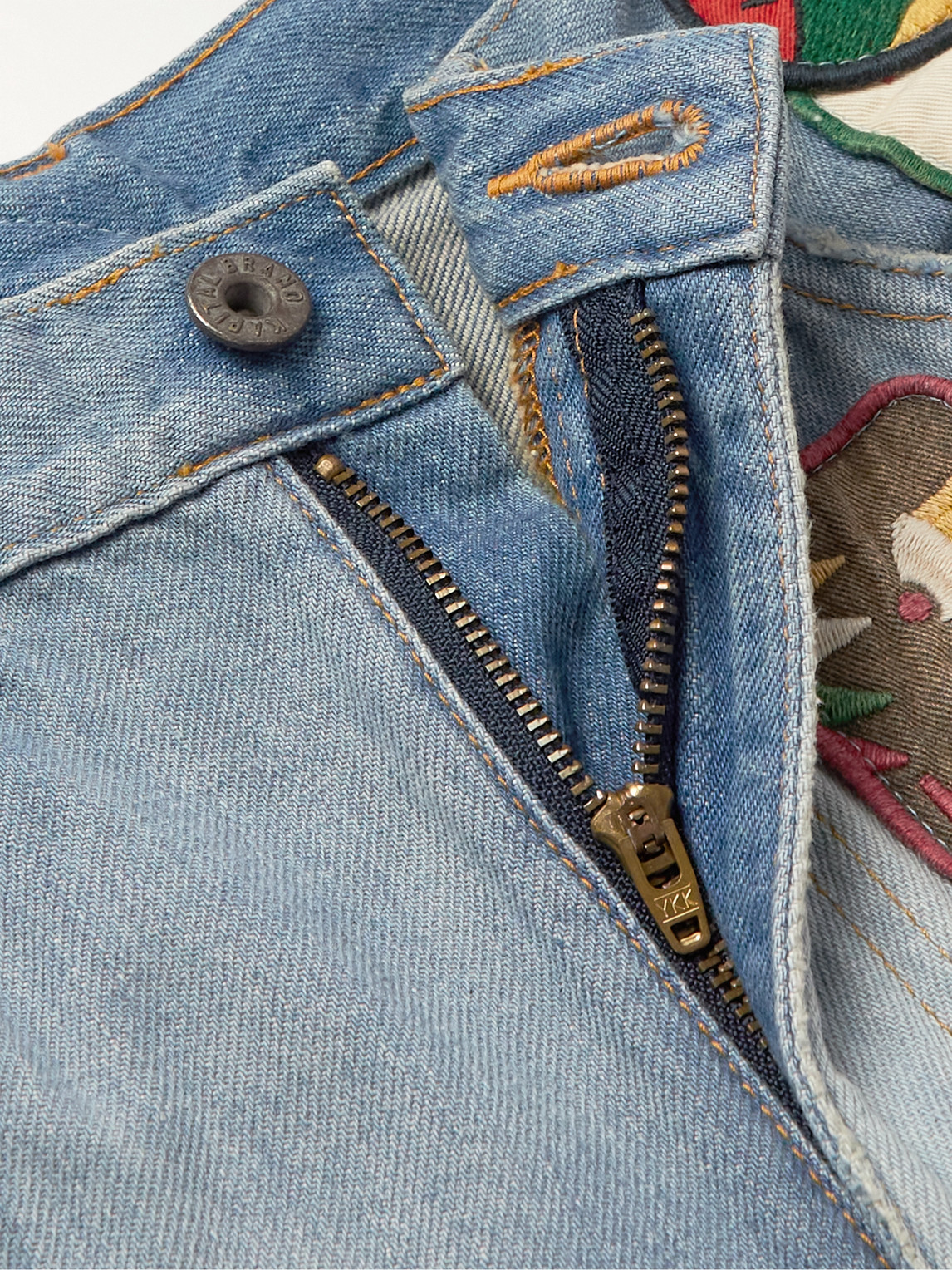 Shop Kapital Slim-fit Flared Appliquéd Jeans In Blue