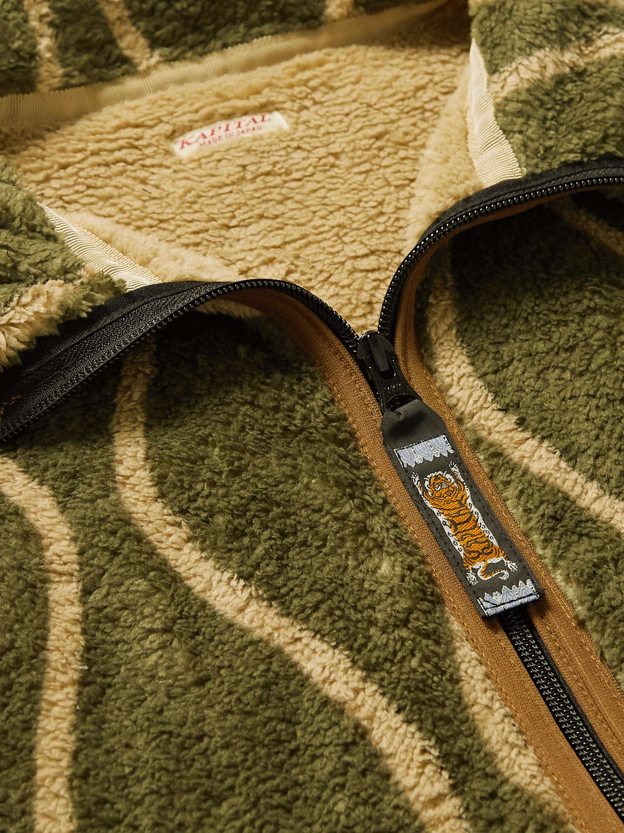 KAPITAL Jacquard-Trimmed Striped Fleece Jacket