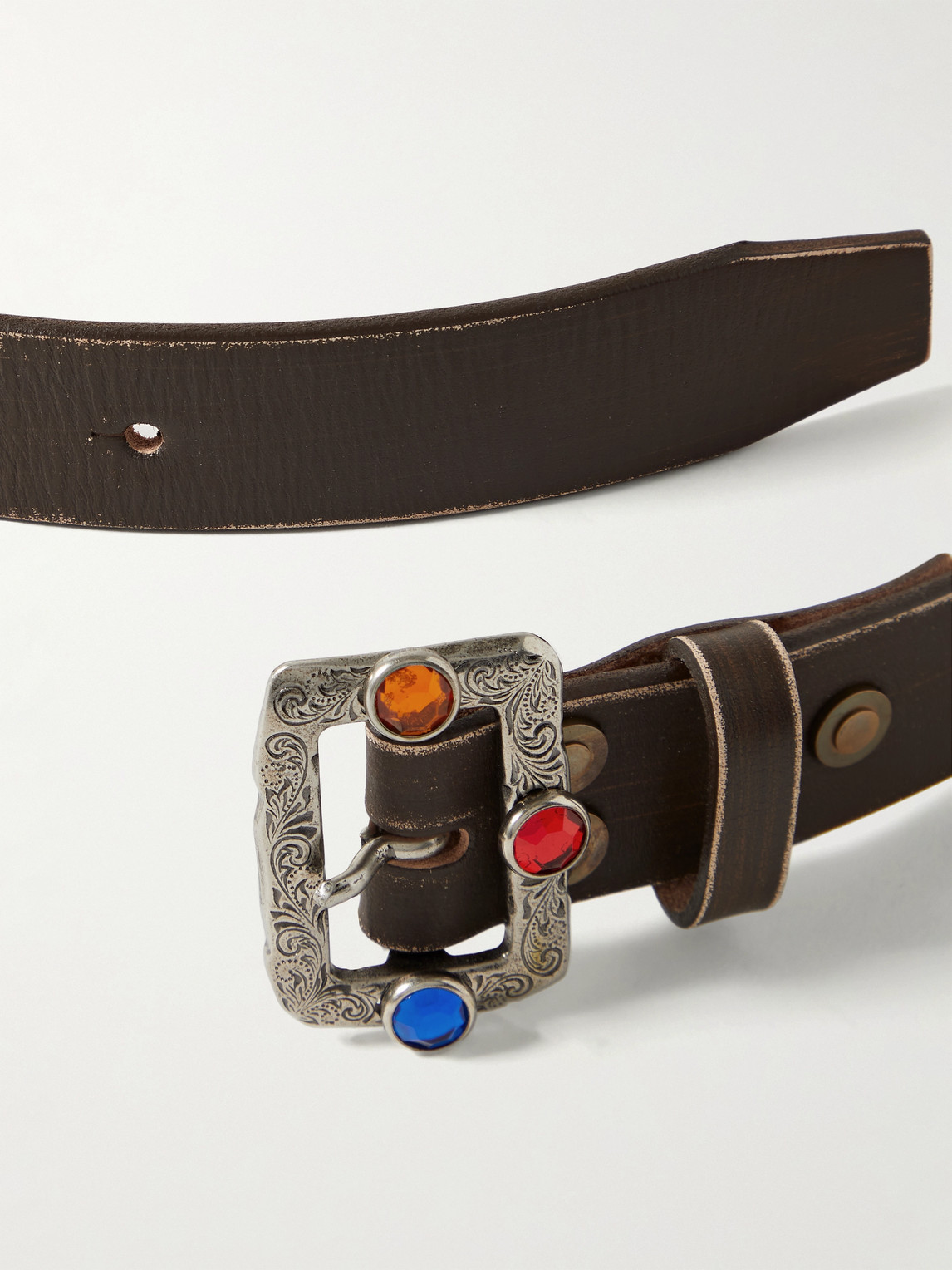Shop Kapital 2.5cm Disco Embellished Distressed Leather Belt In Brown