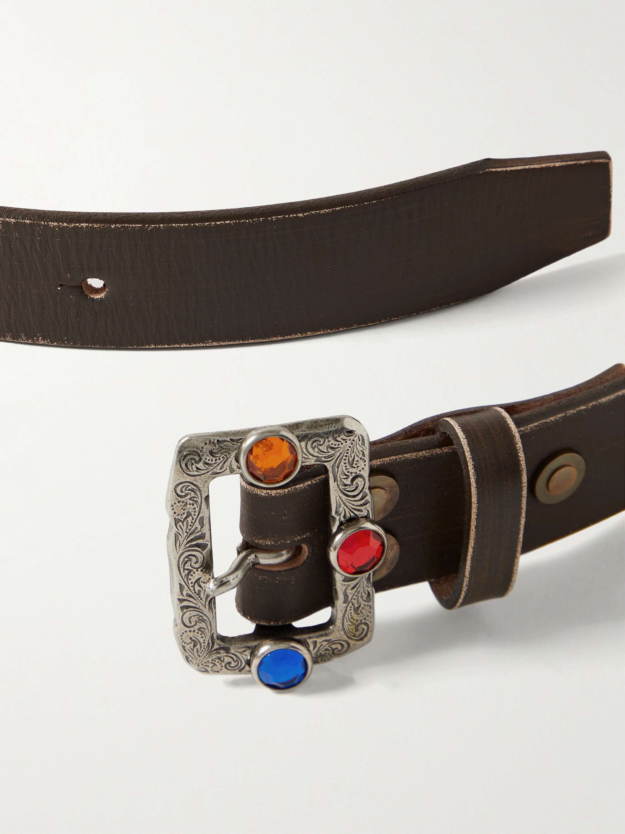 KAPITAL 2.5cm Disco Embellished Distressed Leather Belt