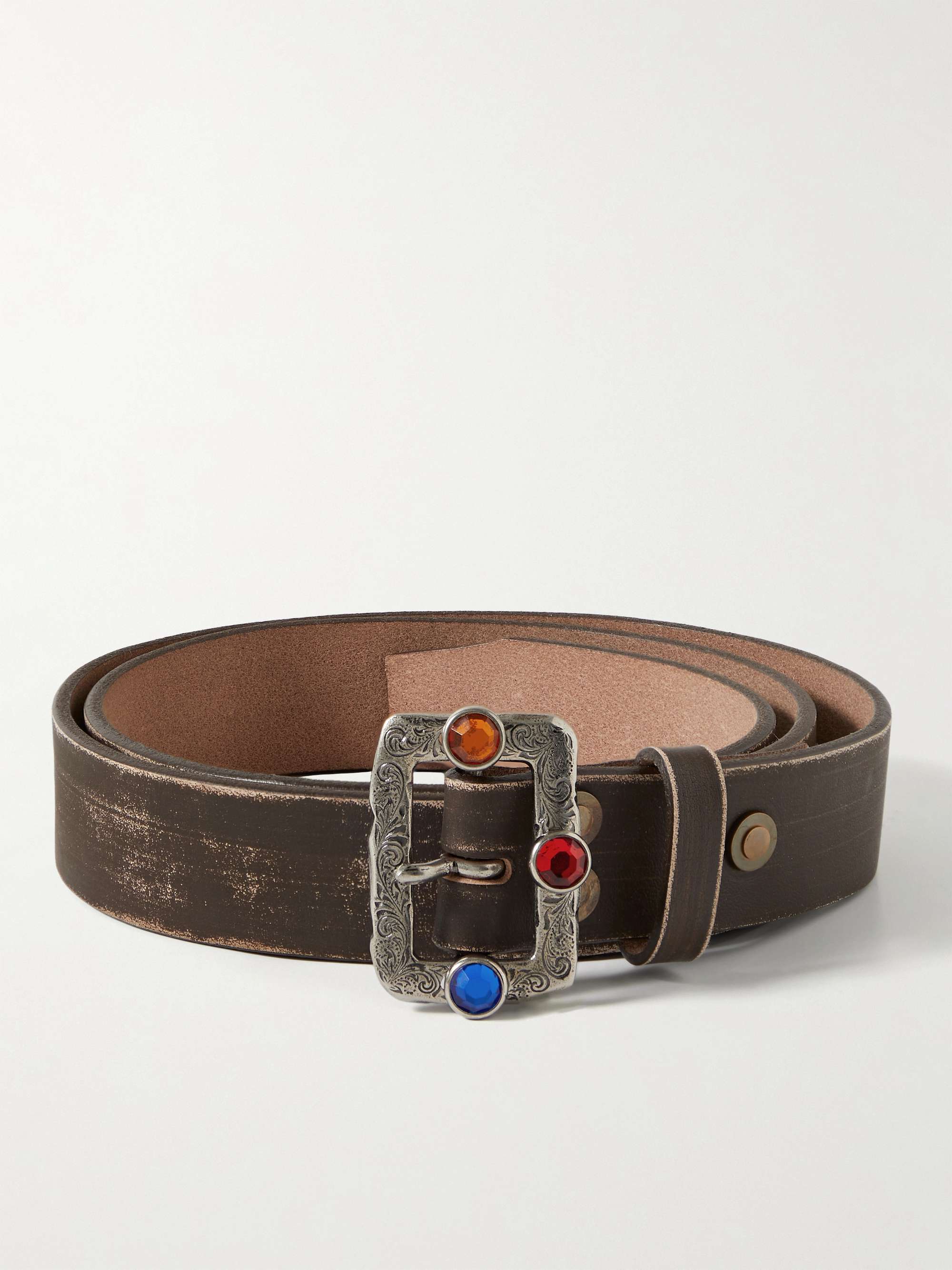KAPITAL 2.5cm Disco Embellished Distressed Leather Belt