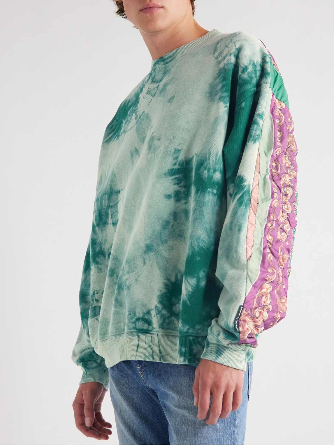 Shop Kapital Tie-dyed Cotton-jersey And Printed Quilted Shell Sweatshirt In Green