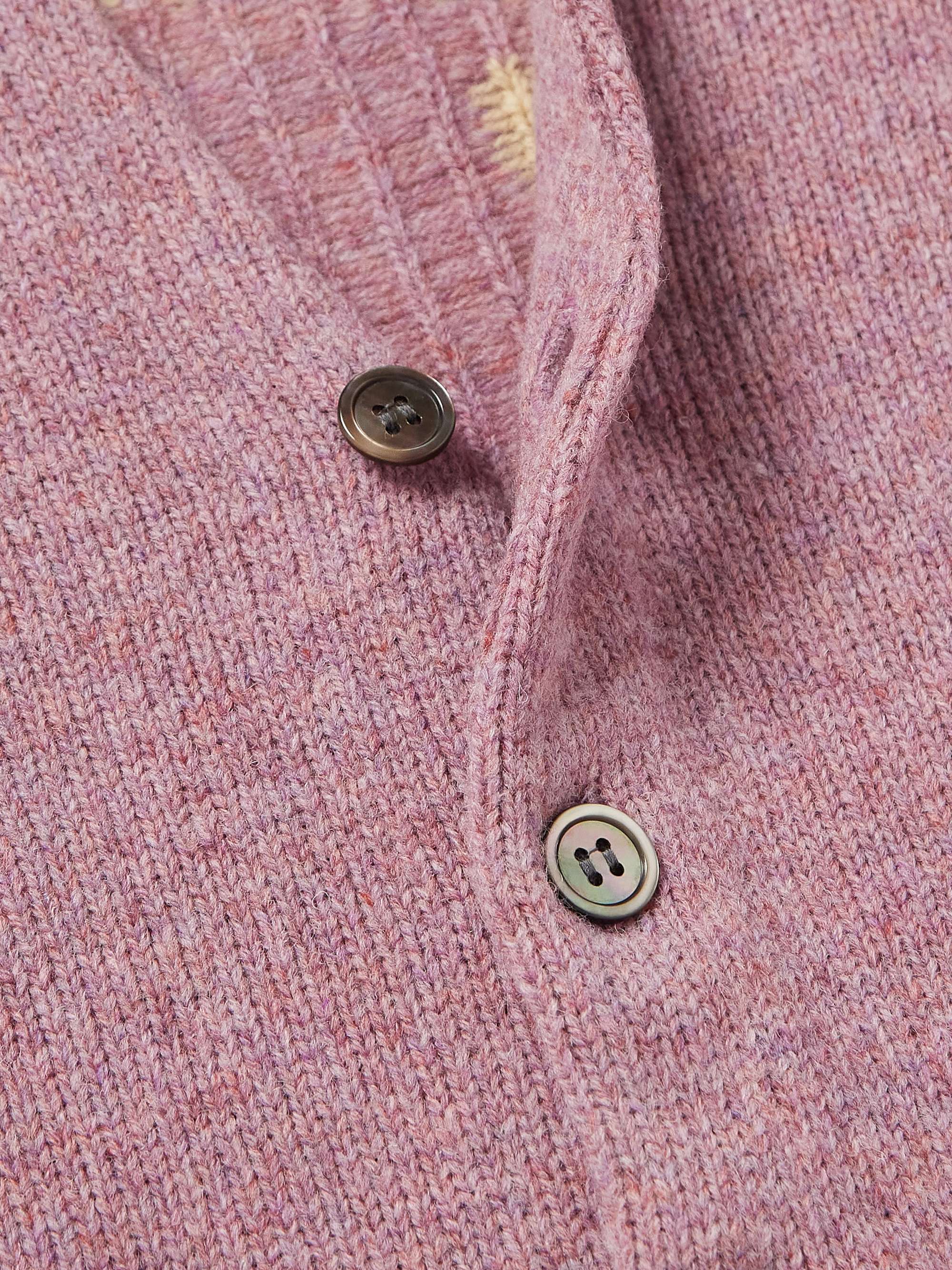 KAPITAL Distressed Jacquard-Knit Wool Cardigan