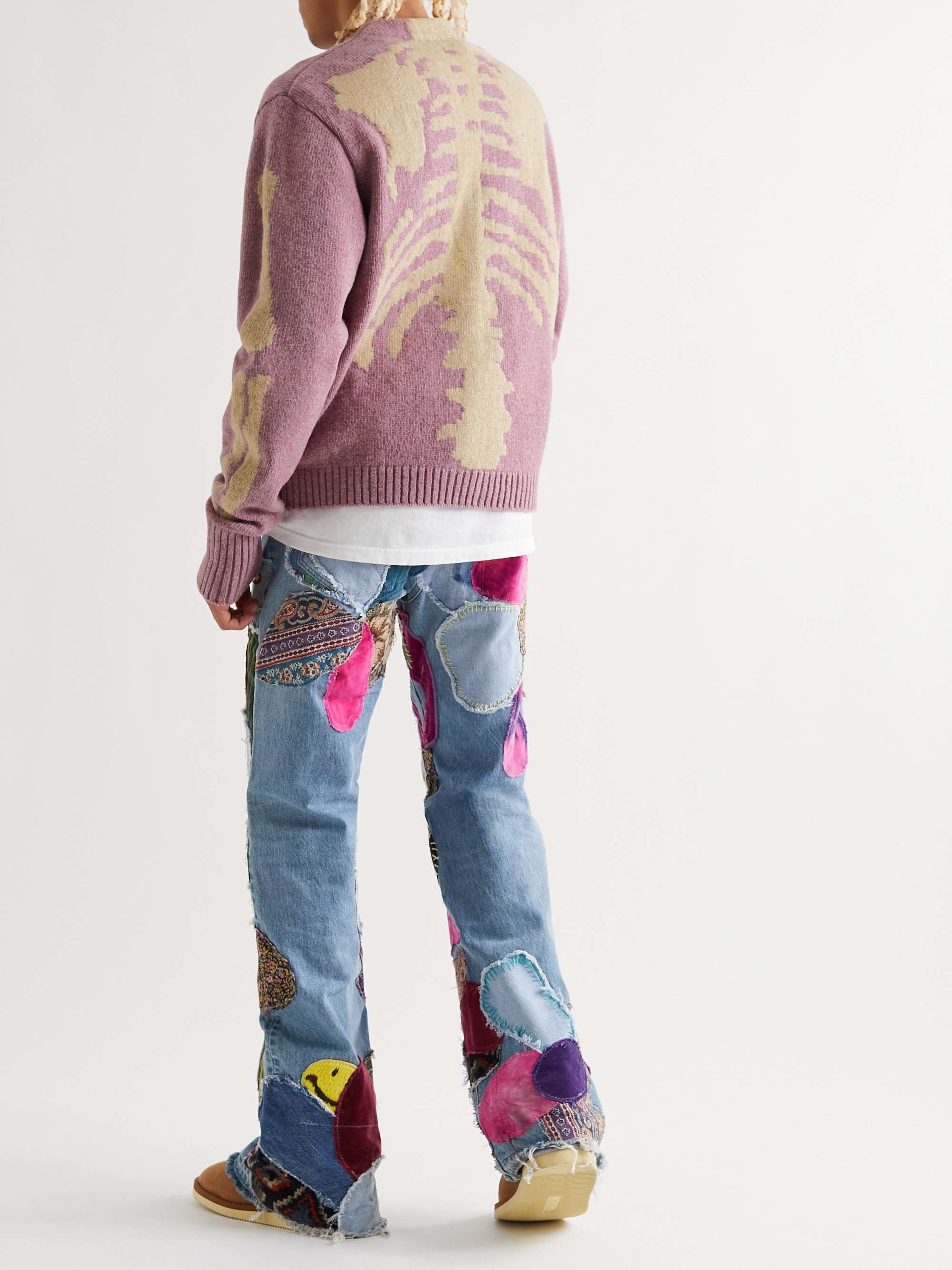 KAPITAL Distressed Jacquard-Knit Wool Cardigan
