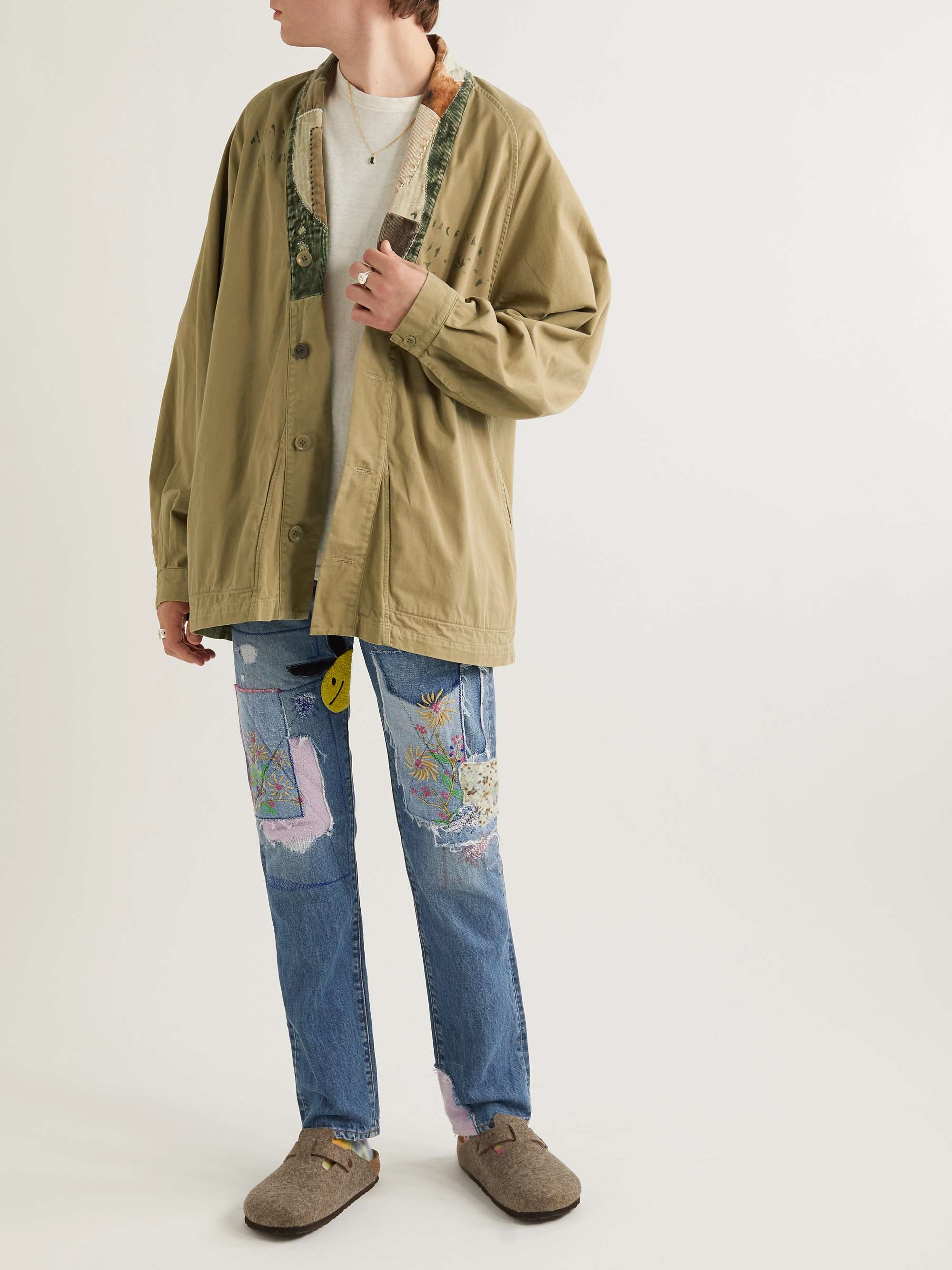 KAPITAL Tiger Juddbhan Corduroy-Trimmed Printed Cotton-Twill Shirt