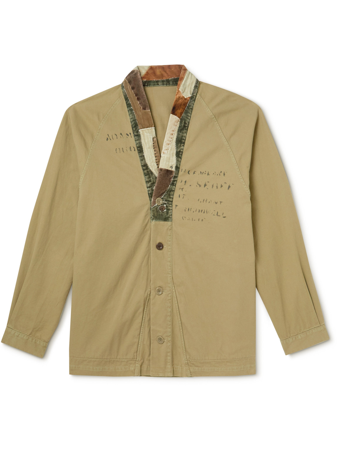 Kapital Tiger Juddbhan Corduroy-trimmed Printed Cotton-twill Shirt In Neutrals