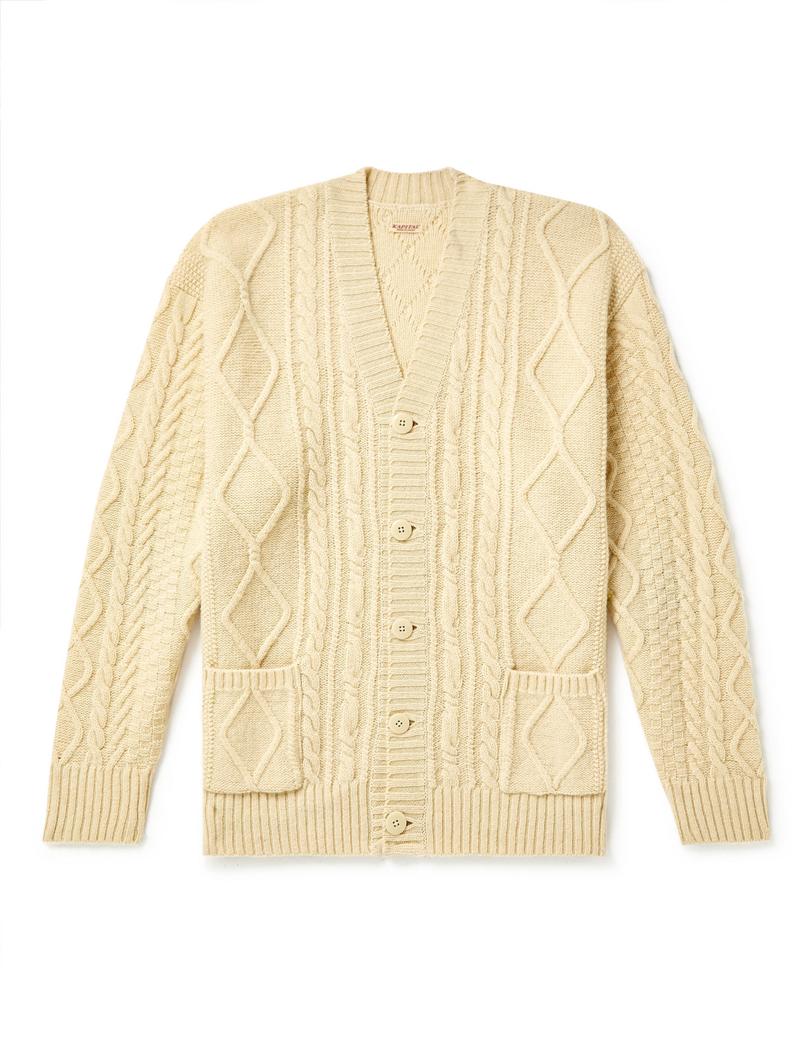Kapital Intarsia Cable-knit Wool-blend Cardigan In Yellow