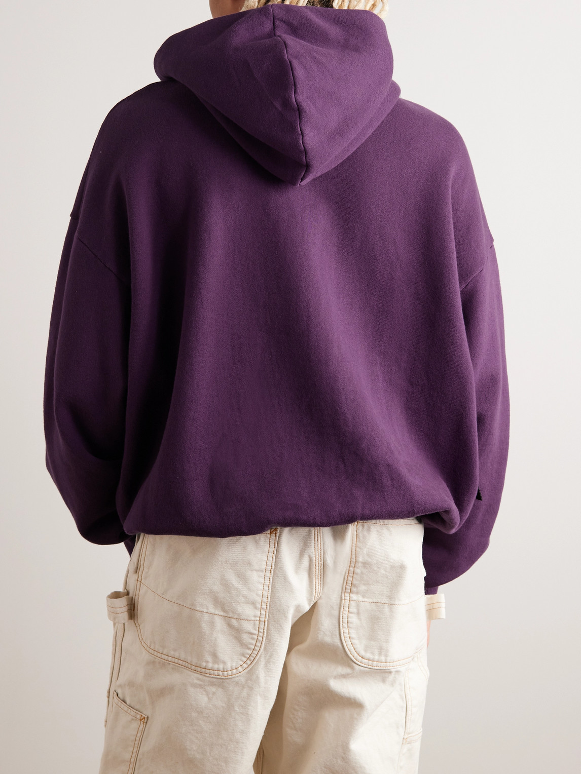 Kapital Scarf-detail Logo-print Cotton-jersey Hoodie In Purple