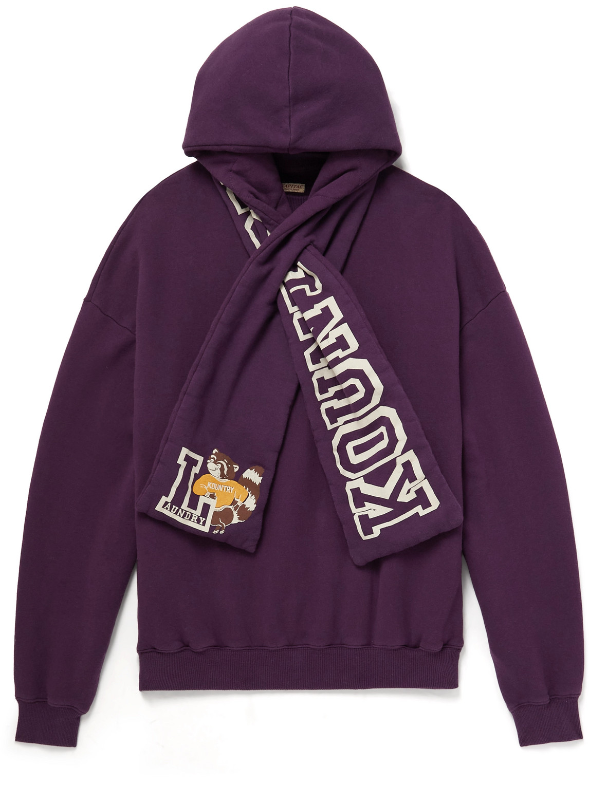 Kapital Scarf-detail Logo-print Cotton-jersey Hoodie In Purple