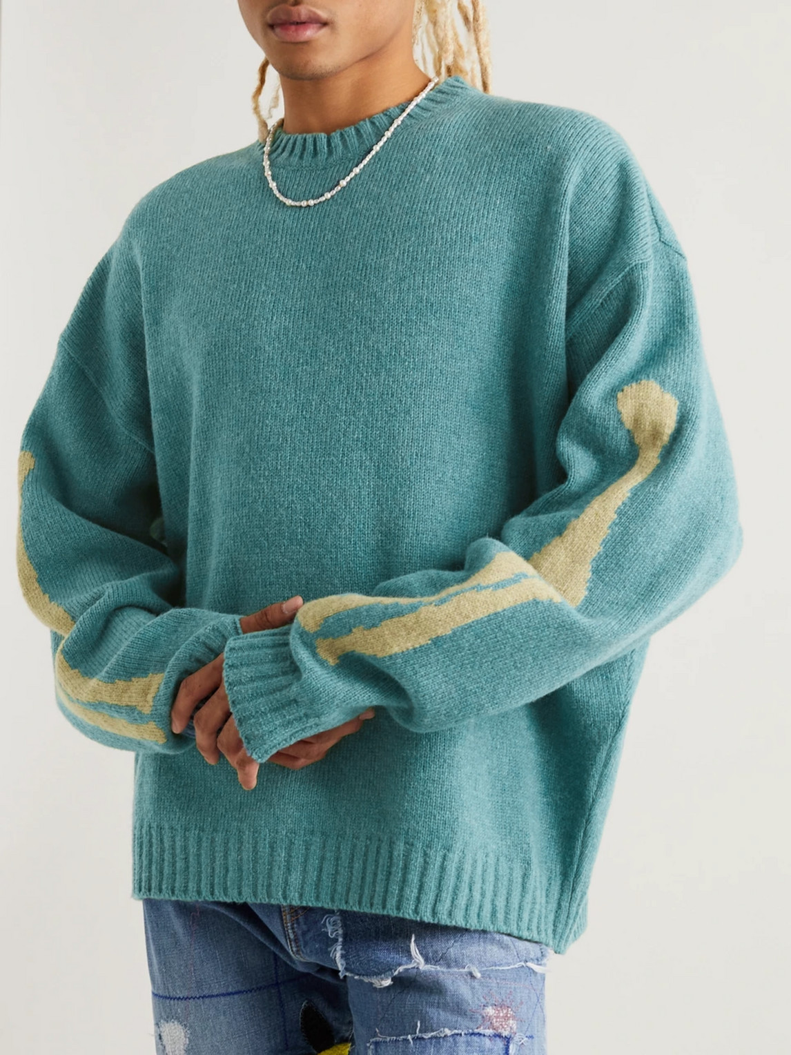 Shop Kapital Intarsia Wool Sweater In Green