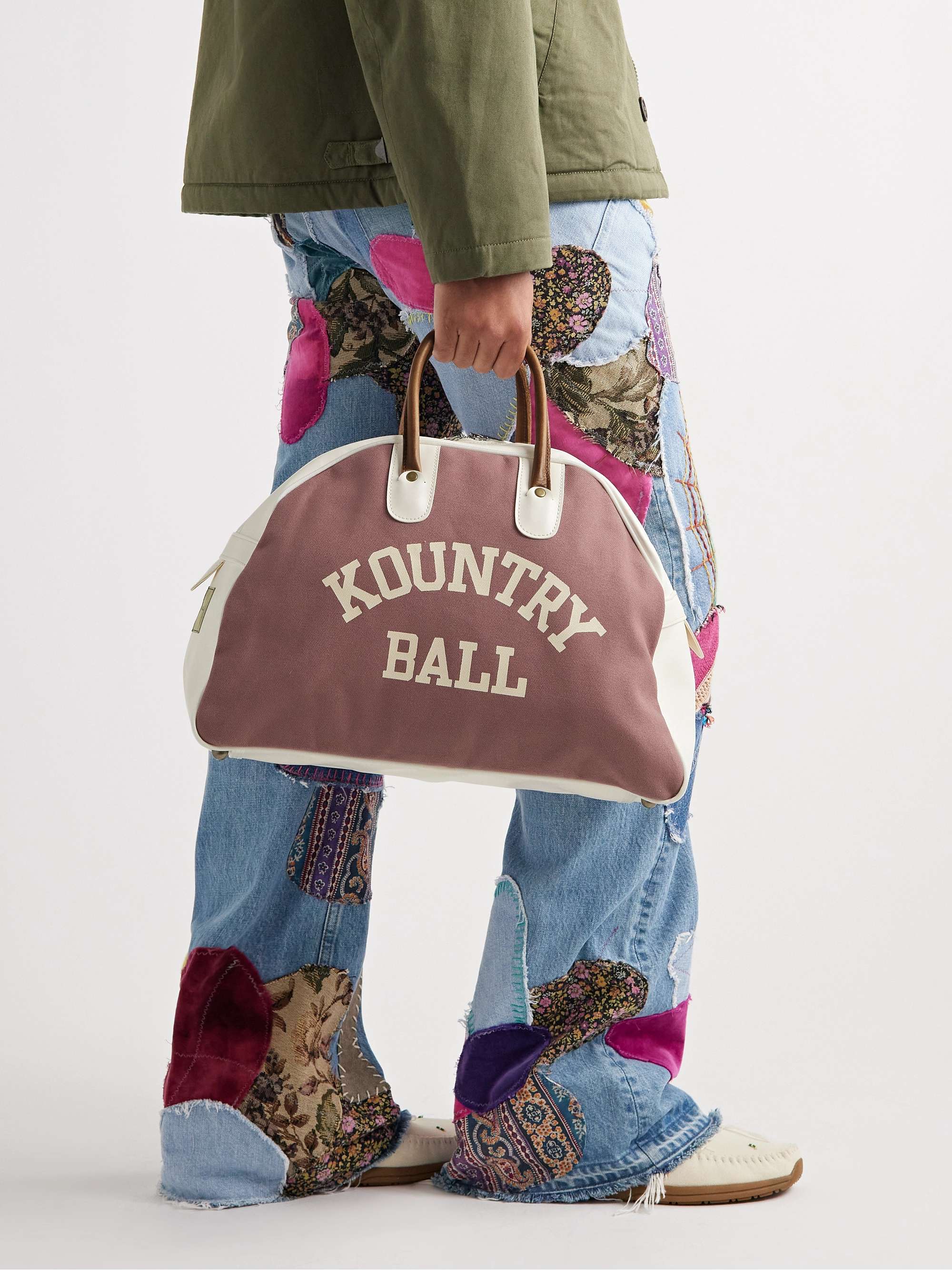 KAPITAL Printed Canvas and Leather Tote Bag