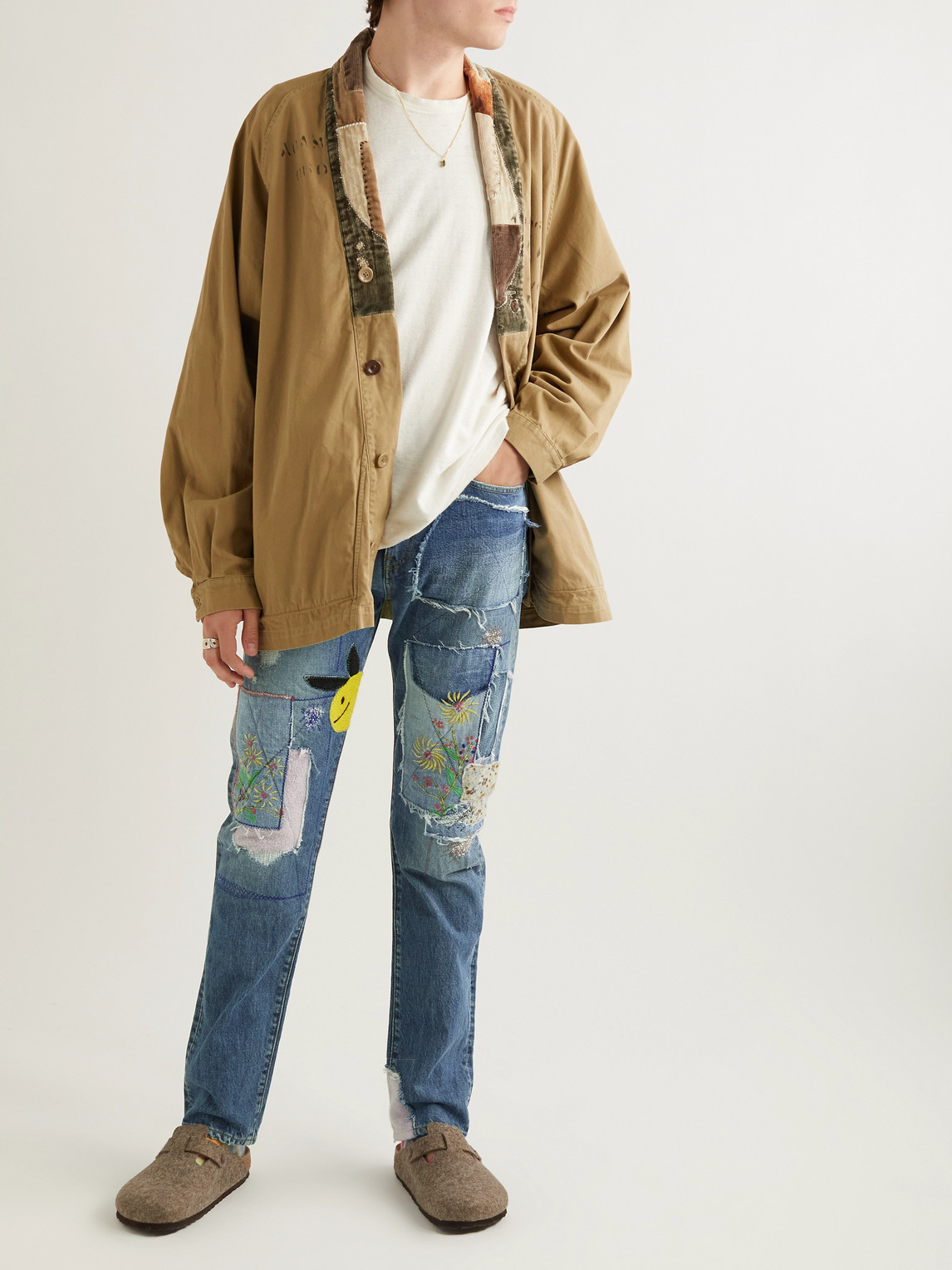 Shop Kapital Okabilly Straight-leg Patchwork Embroidered Jeans In Blue