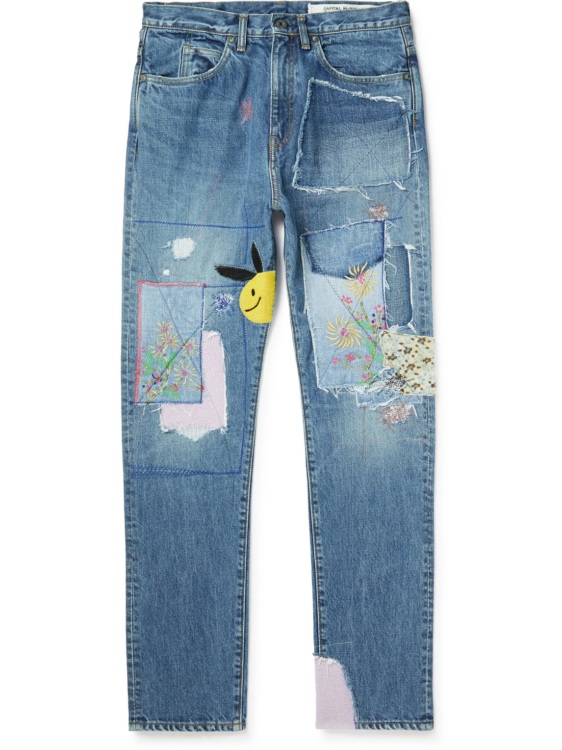 OKABILLY Straight-Leg Patchwork Embroidered Jeans