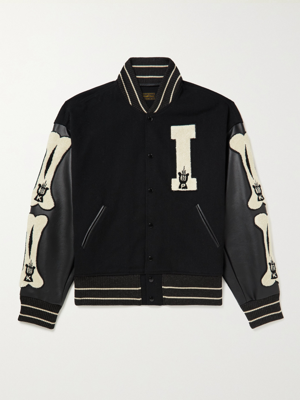 KAPITAL Faux Leather and Wool-Blend Varsity Jacket - Men