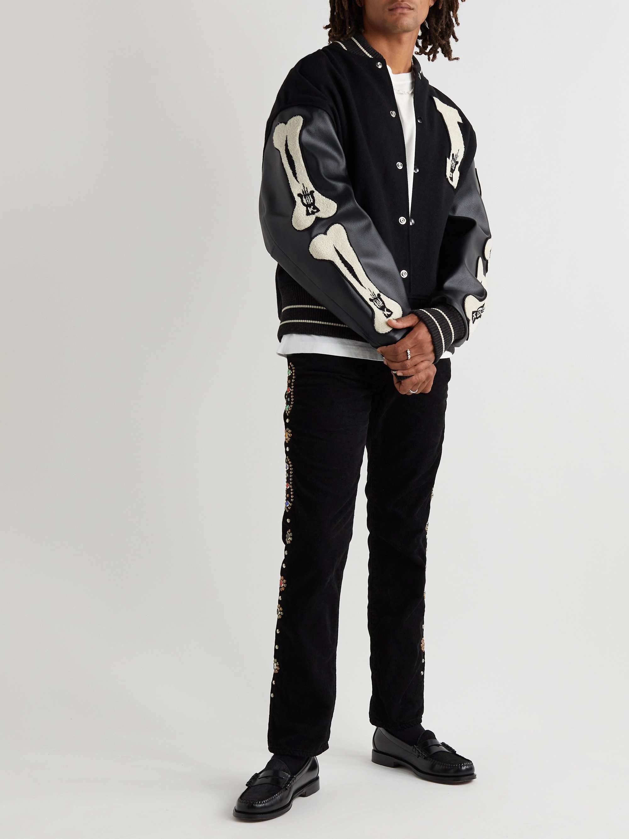 KAPITAL Faux Leather and Wool-Blend Varsity Jacket for Men