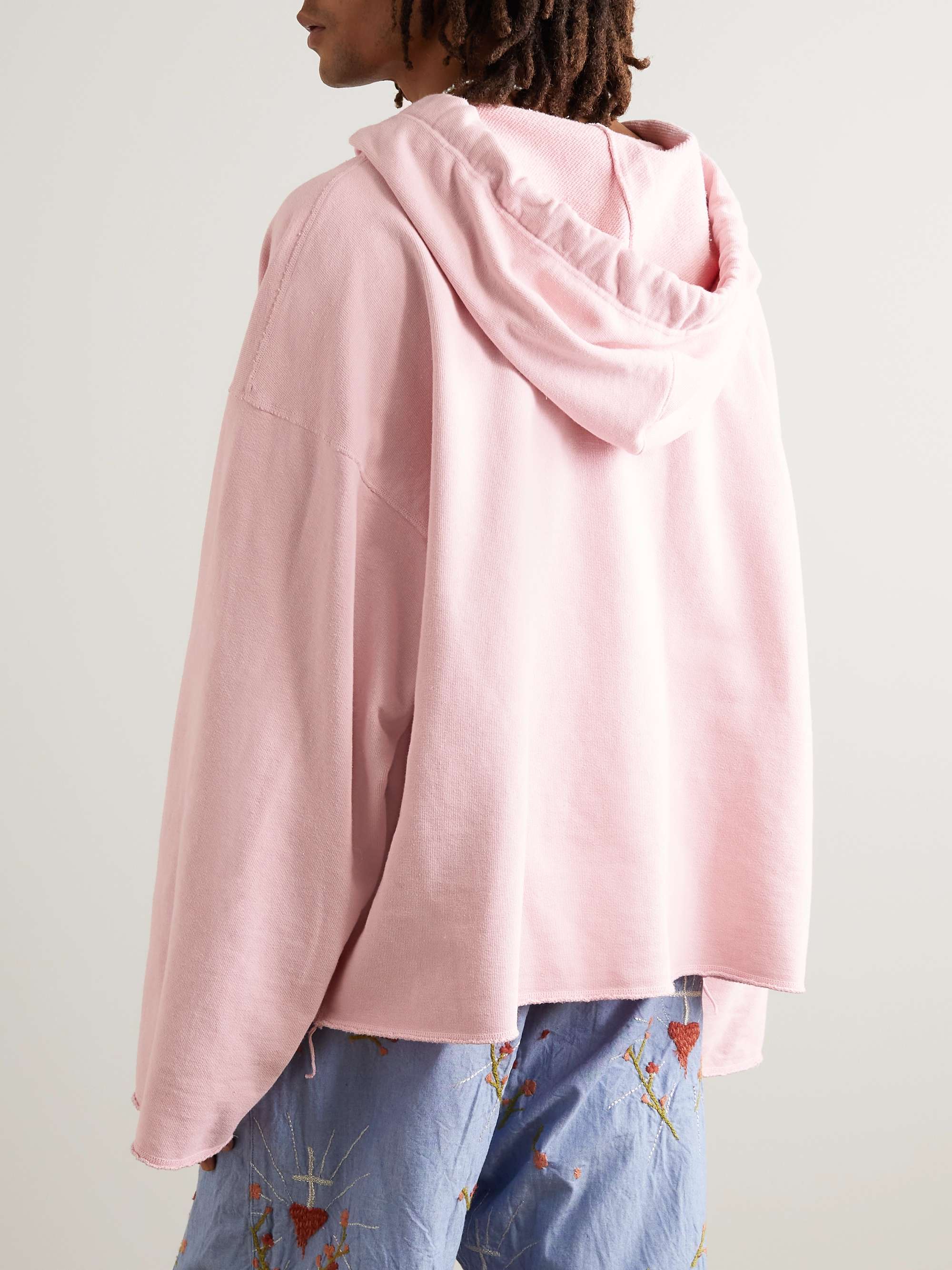 KAPITAL Grosgrain-Trimmed Frayed Cotton-Jersey Hoodie