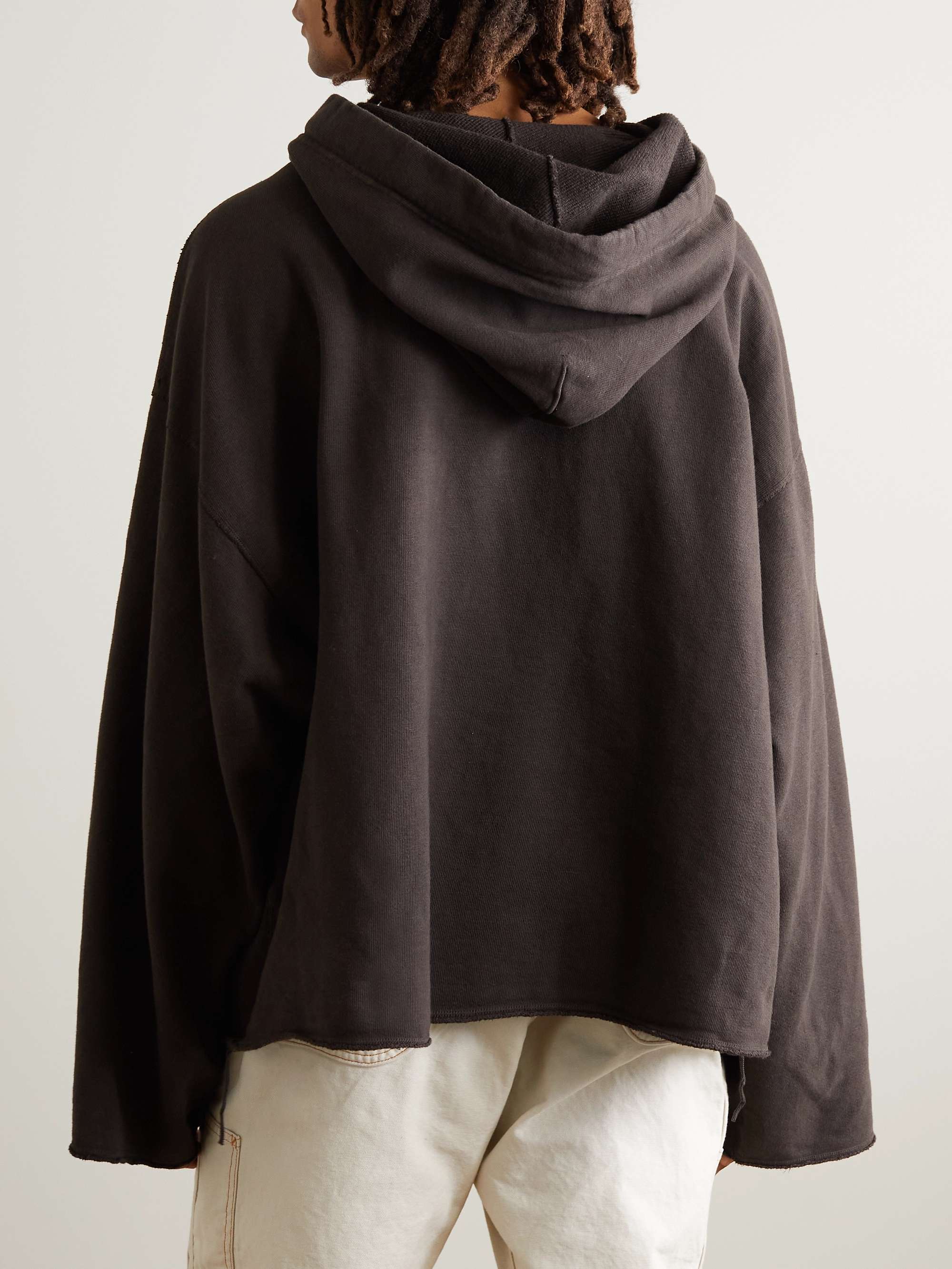 KAPITAL Grosgrain-Trimmed Frayed Cotton-Jersey Hoodie