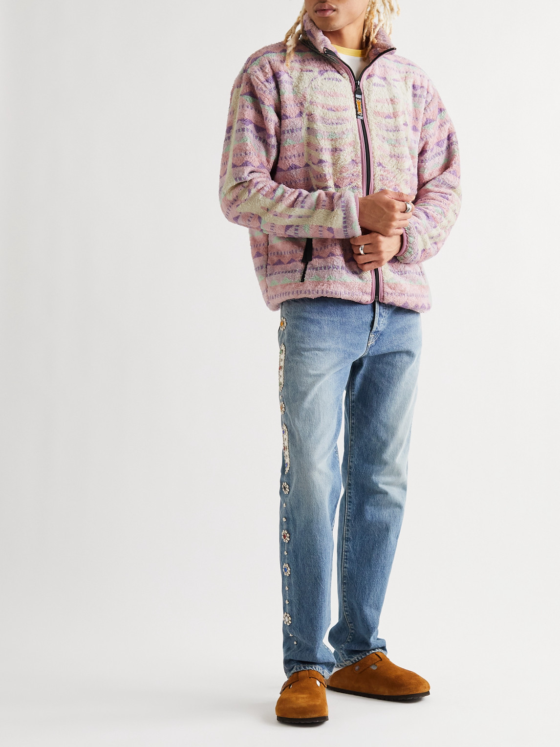 KAPITAL ASHLAND PRINTED FLEECE ZIP-UP SWEATSHIRT