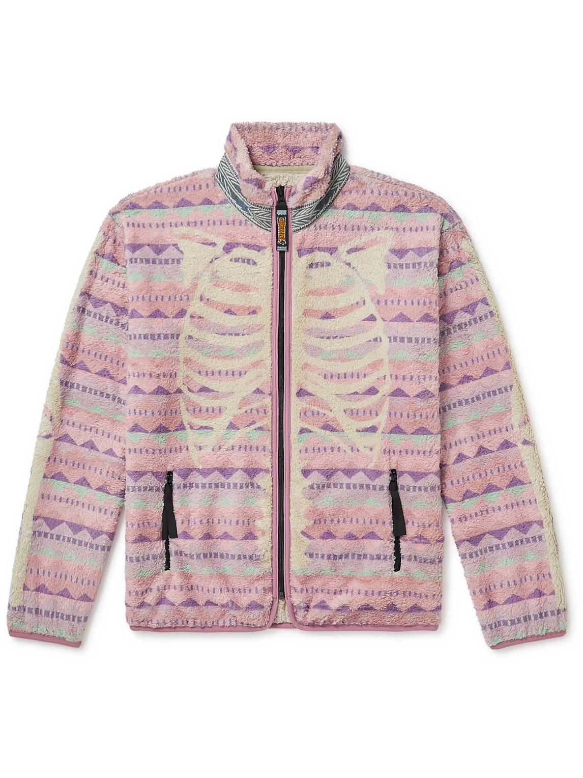 Shop Kapital Ashland Printed Fleece Zip-up Sweatshirt In Pink