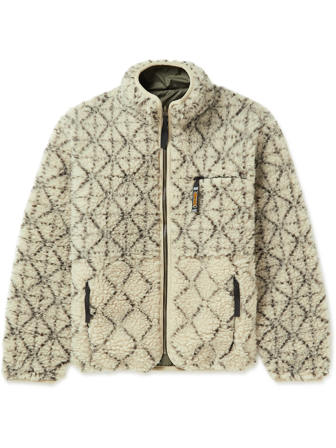 Kapital Sashiko Boa Reversible Printed Fleece And Shell Jacket In Ecru