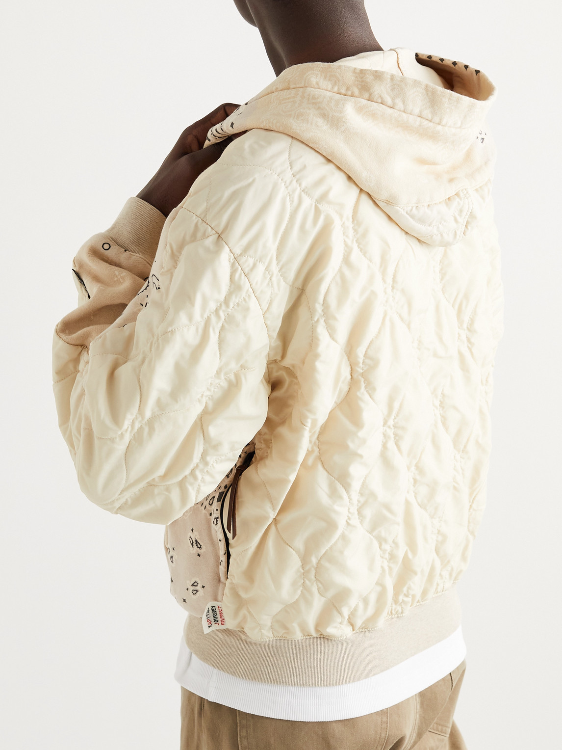 Shop Kapital Shell-trimmed Printed Cotton-jersey Zip-up Hoodie In Neutrals