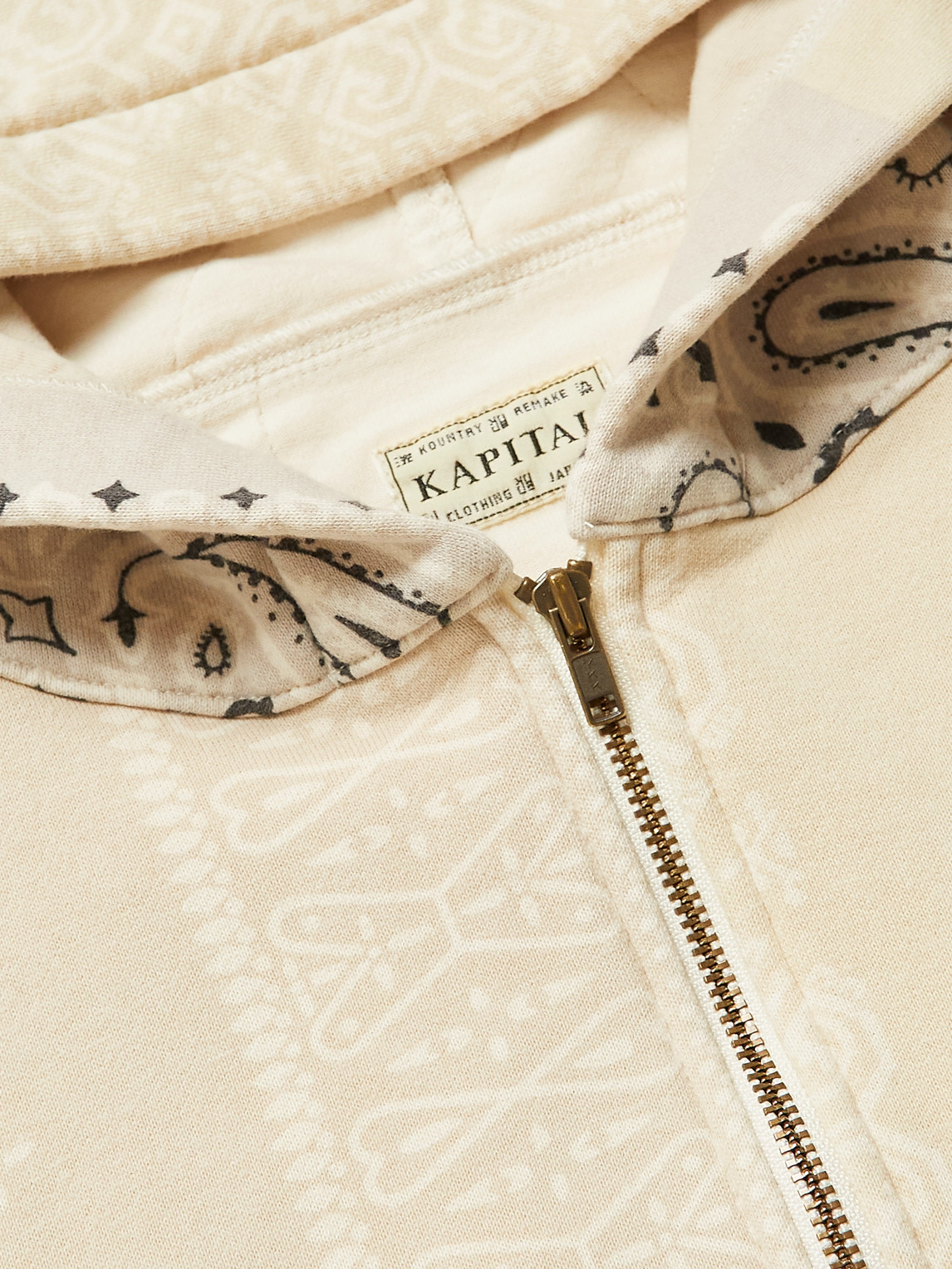 Shop Kapital Shell-trimmed Printed Cotton-jersey Zip-up Hoodie In Neutrals