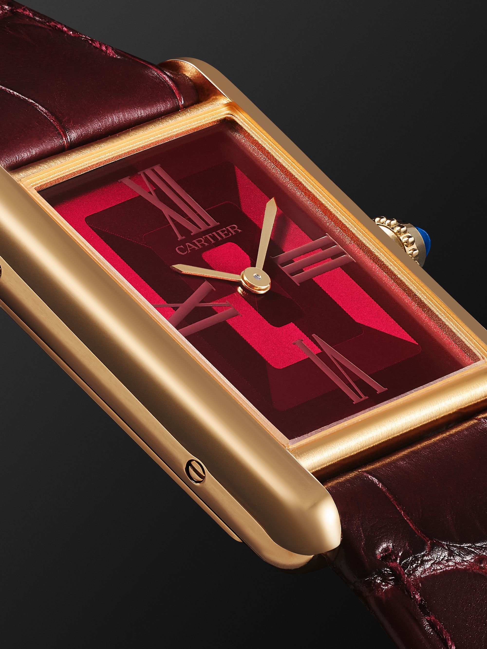 CARTIER Tank Louis Cartier Hand-Wound 25.5mm 18-Karat Gold and Alligator Watch, Ref. No. WGTA0093