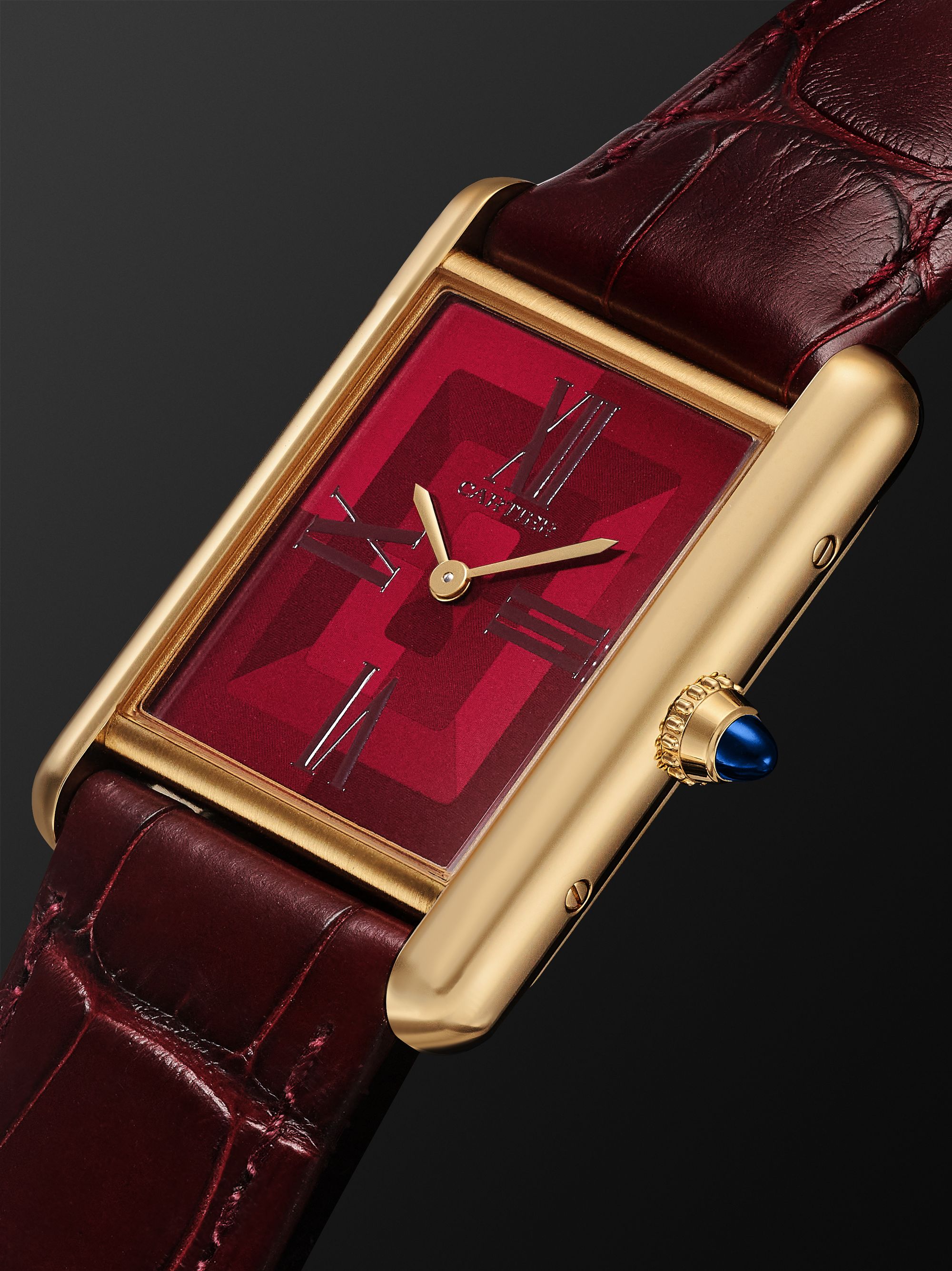 CARTIER Tank Louis Cartier Hand-Wound 25.5mm 18-Karat Gold and Alligator Watch, Ref. No. WGTA0093