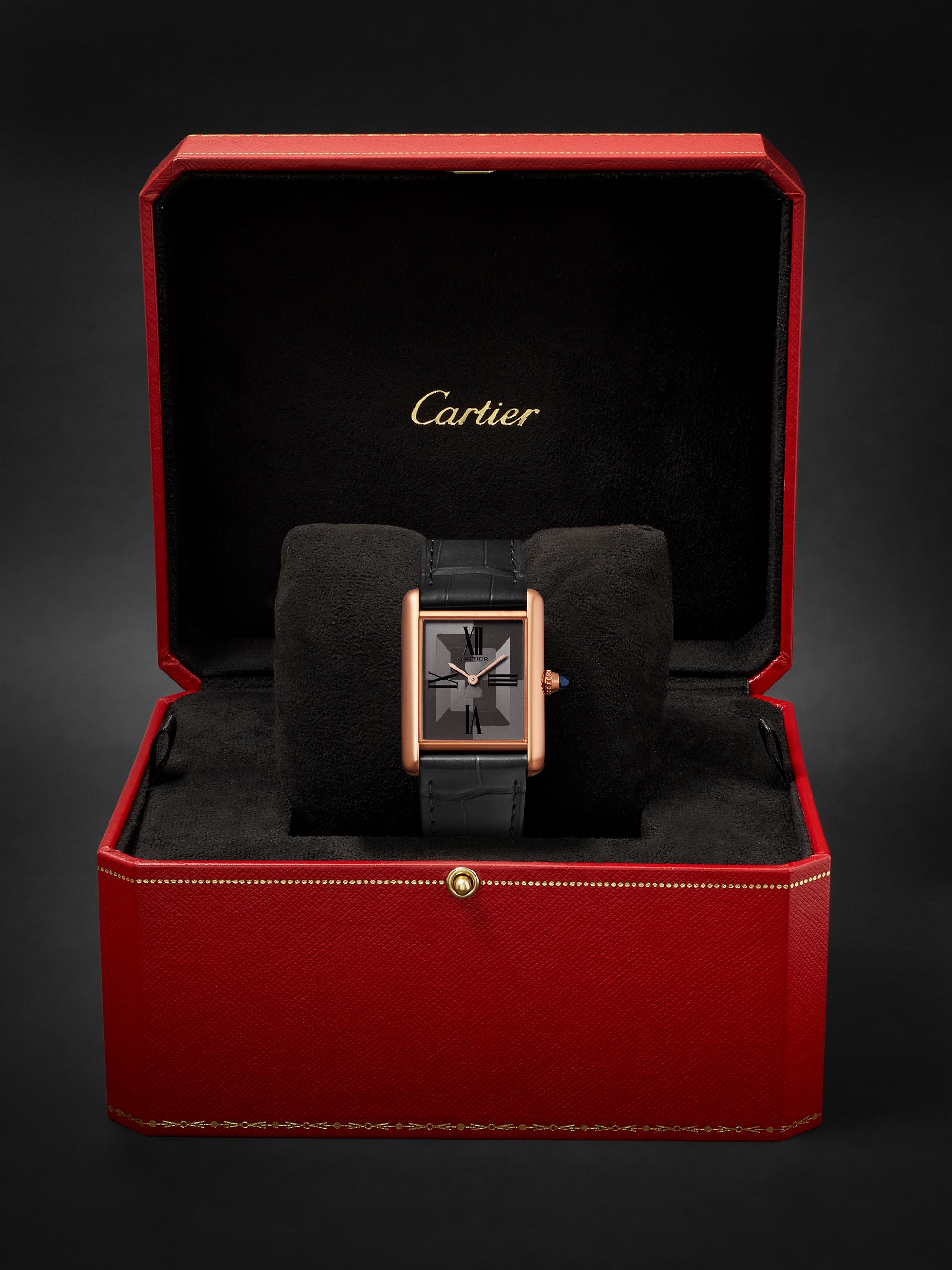 CARTIER Tank Louis Cartier Automatic 25.5mm 18-Karat Rose Gold and Alligator Watch, Ref. No. WGTA0092