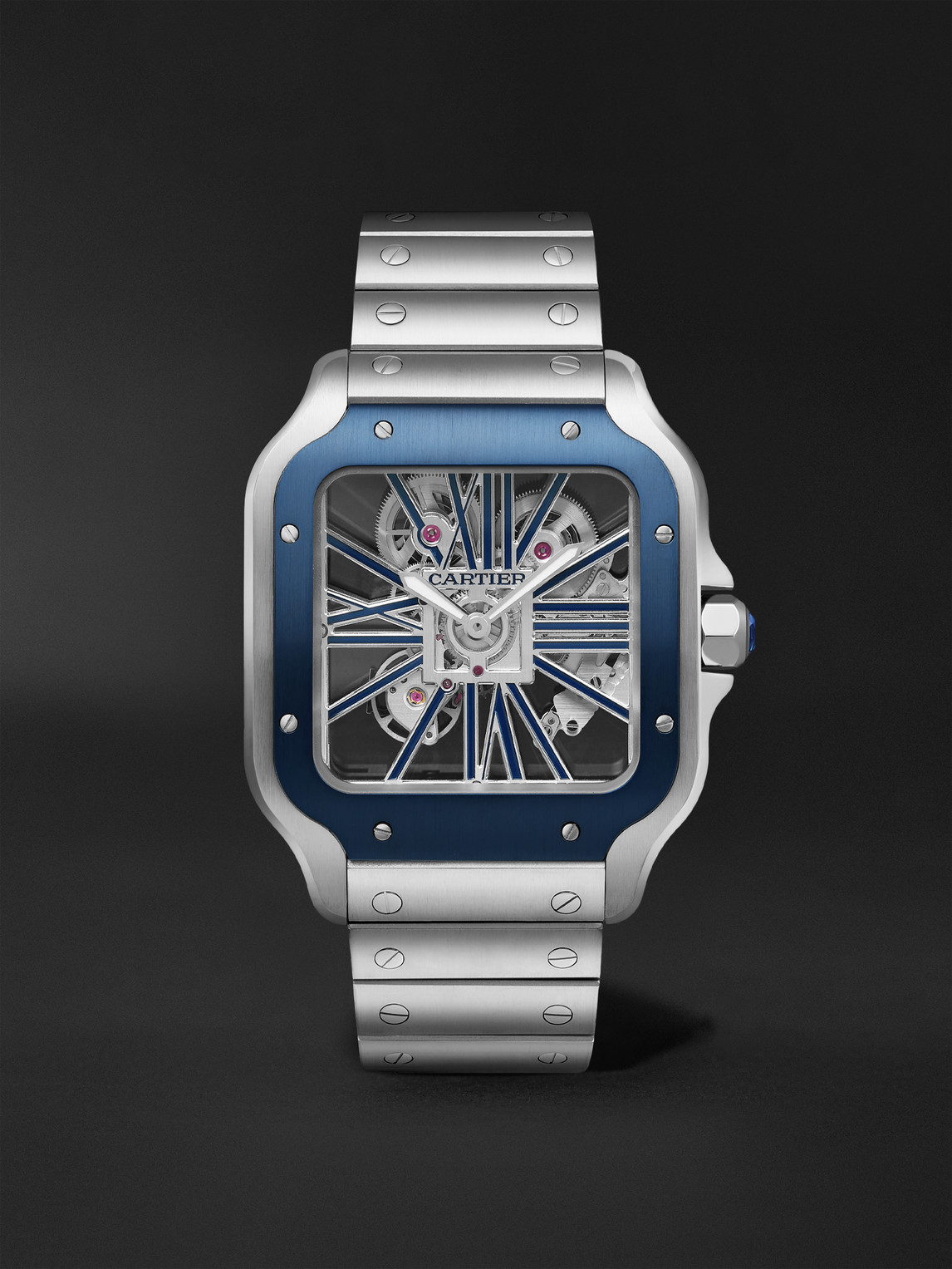 Cartier Santos de  Limited Edition Hand-Wound Skeleton 39.8mm Interchangeable Steel and Rubber Watch, Ref. No. WHSA0026 - Men