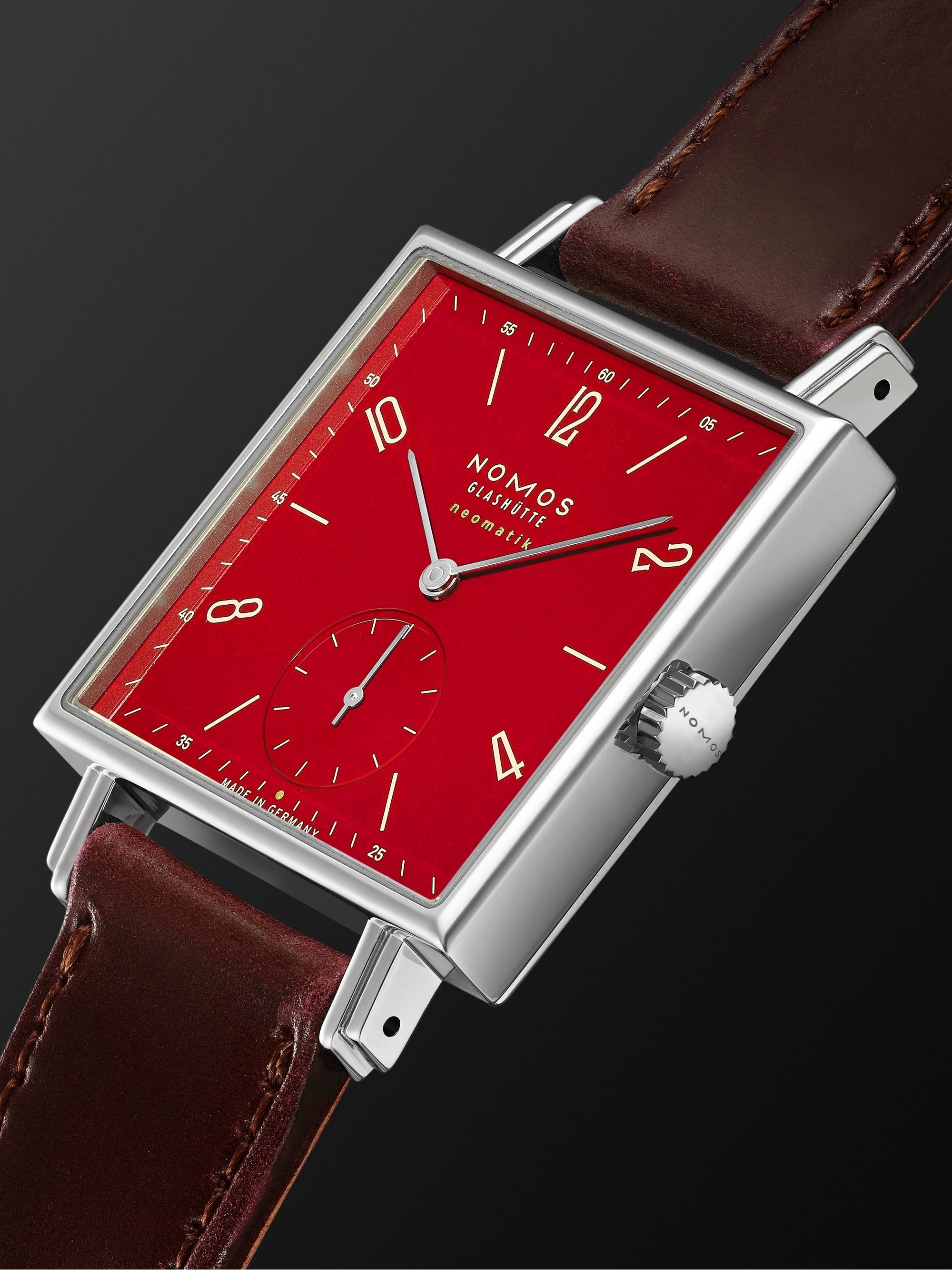 NOMOS GLASHÜTTE Tetra Neomatik 39 Automatic 46mm Stainless Steel and Leather Watch, Ref. No. 421.S1
