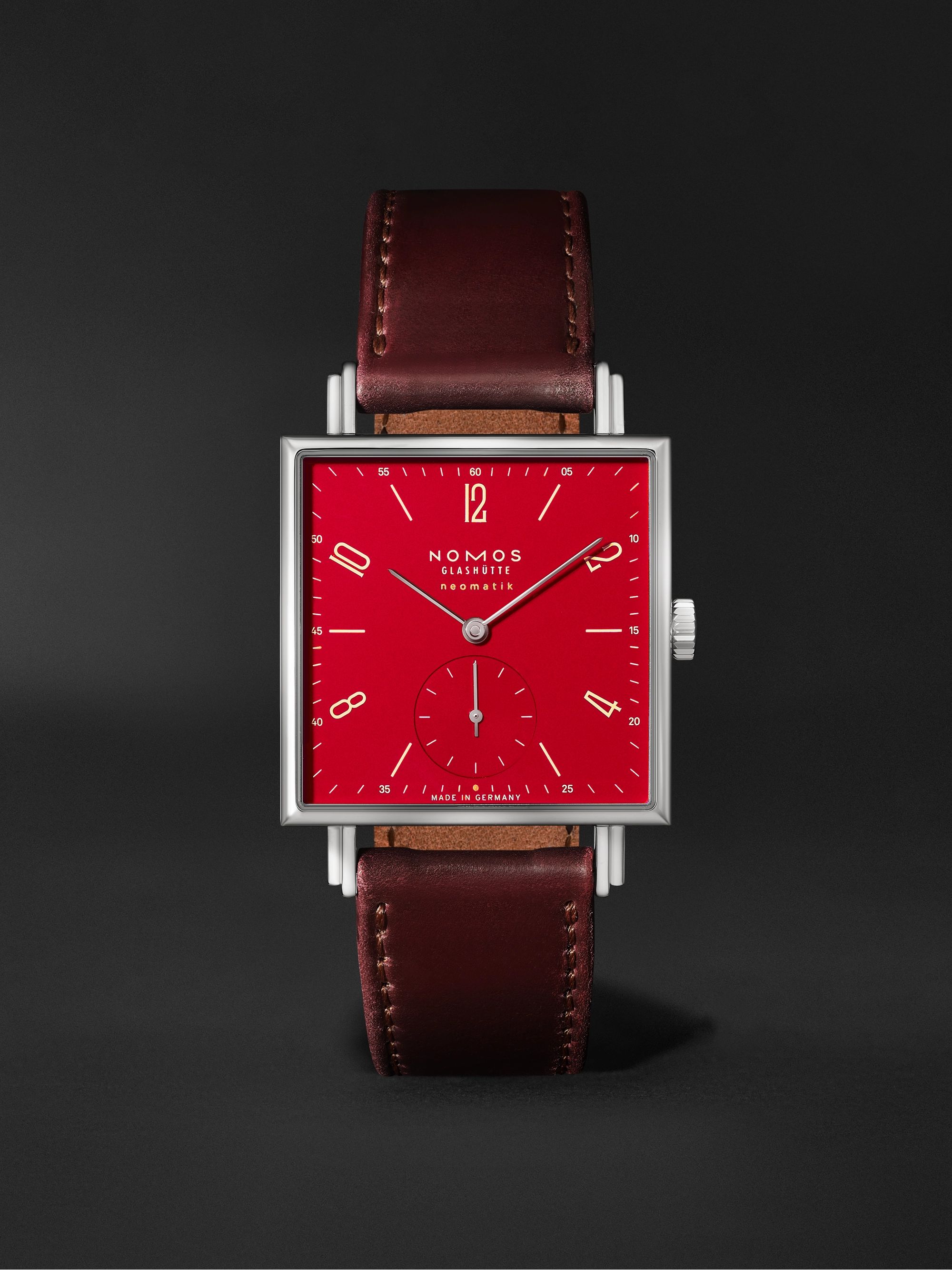 NOMOS GLASHÜTTE Tetra Neomatik 39 Automatic 46mm Stainless Steel and Leather Watch, Ref. No. 421.S1