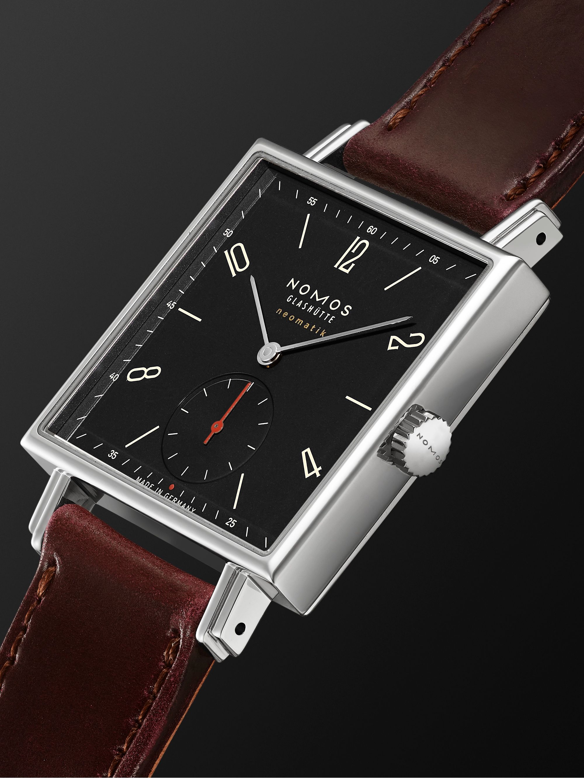 NOMOS GLASHÜTTE Tetra Neomatik 39 Automatic 46mm Stainless Steel and Leather Watch, Ref. No. 421.S1
