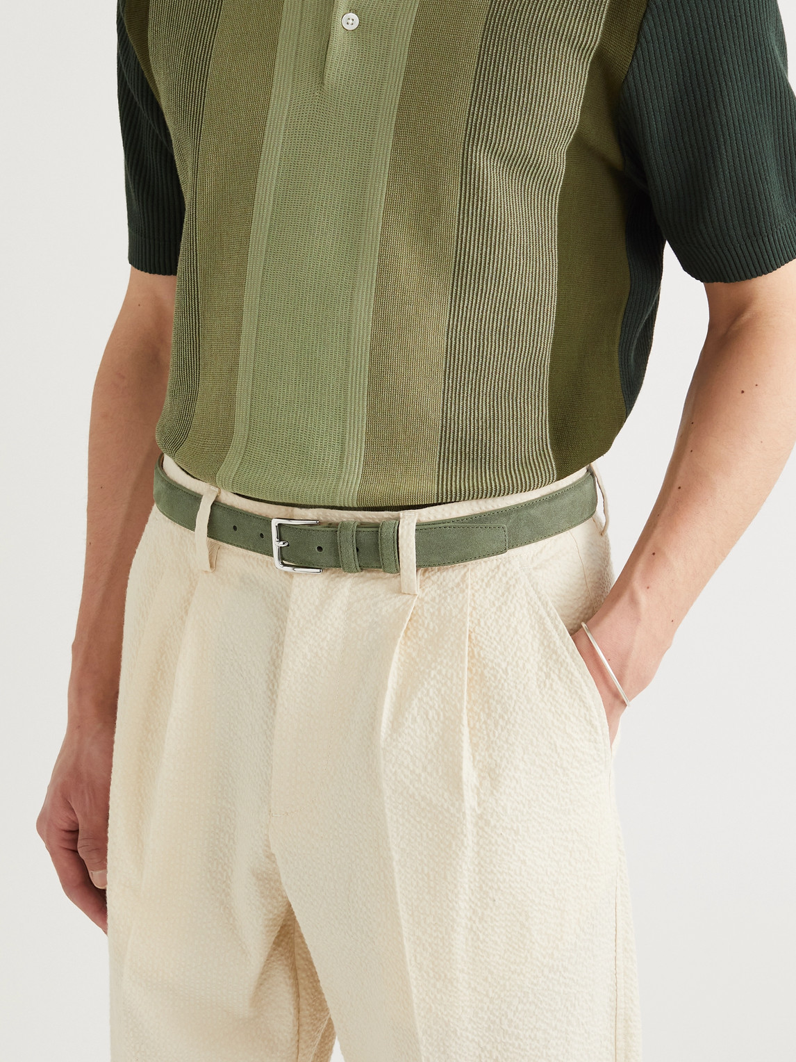 Shop Mr P 3cm Suede Belt In Green