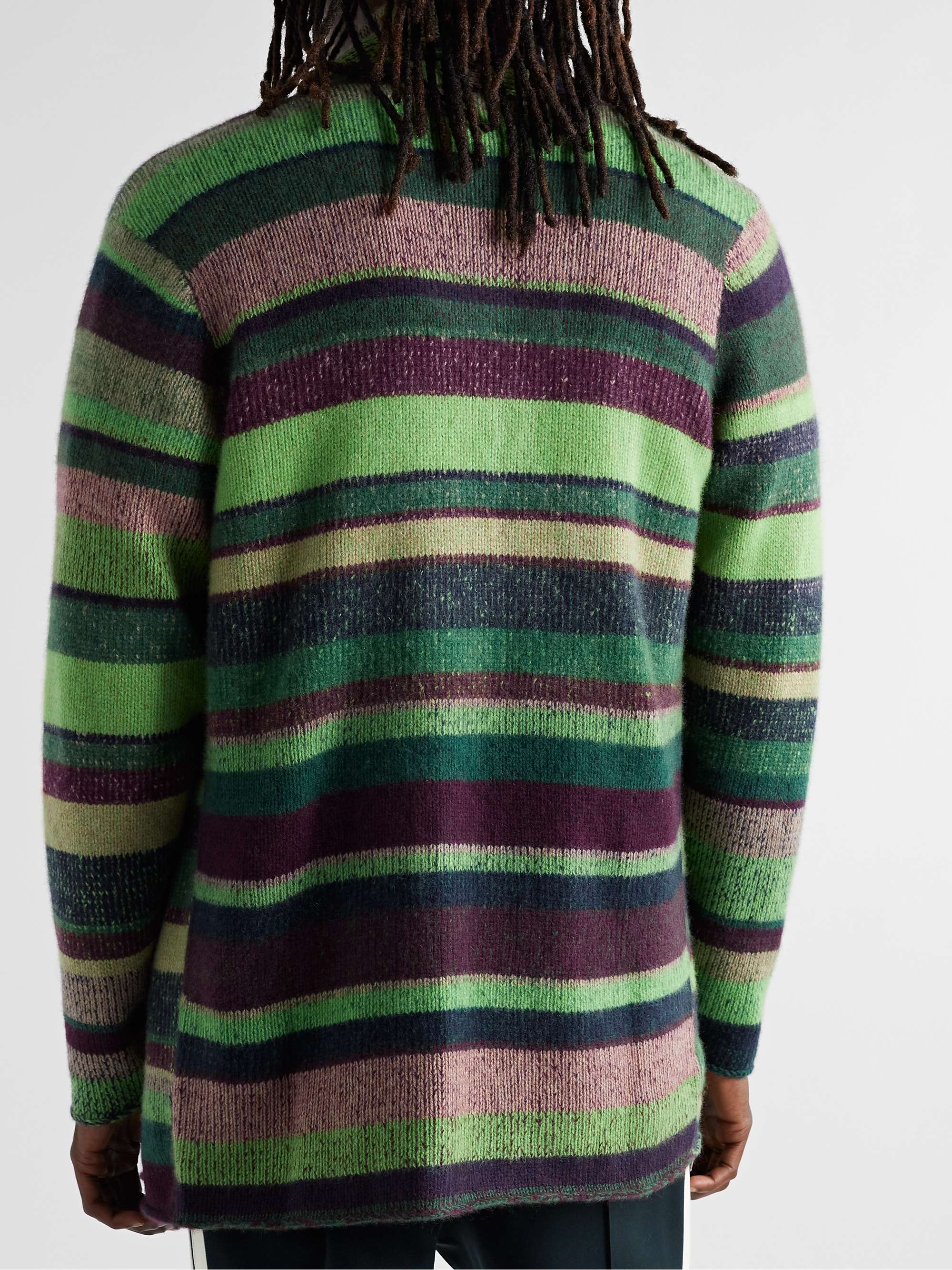 THE ELDER STATESMAN Shawl-Collar Striped Cashmere Cardigan